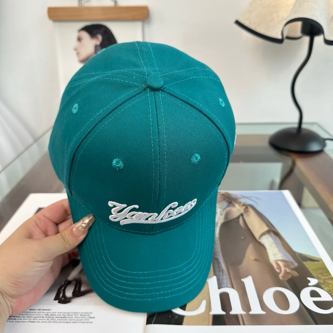 Yankees-Script Colorblock Baseball Cap in Grey & Blue & Brown & White · view 6