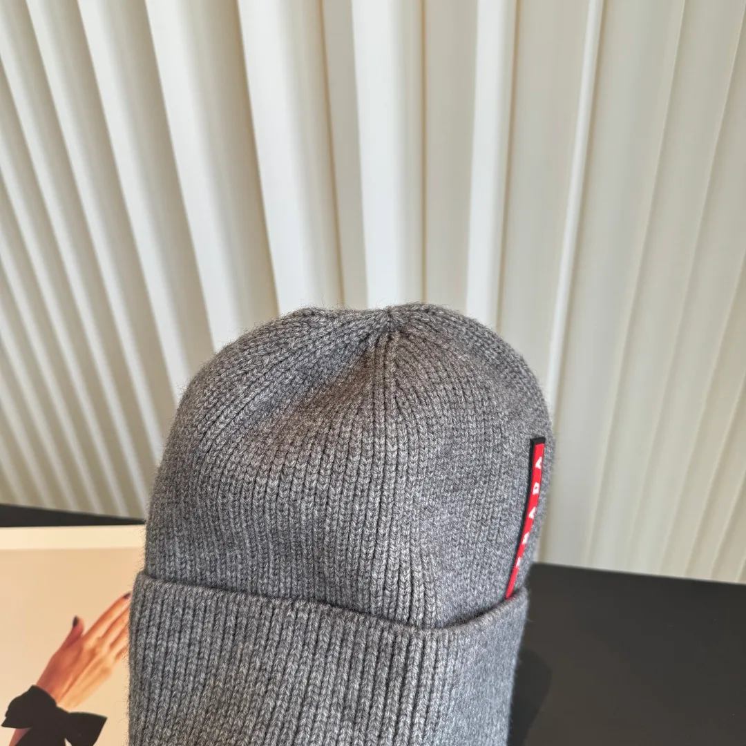 Prada Ribbed Beanie in Grey · view 5