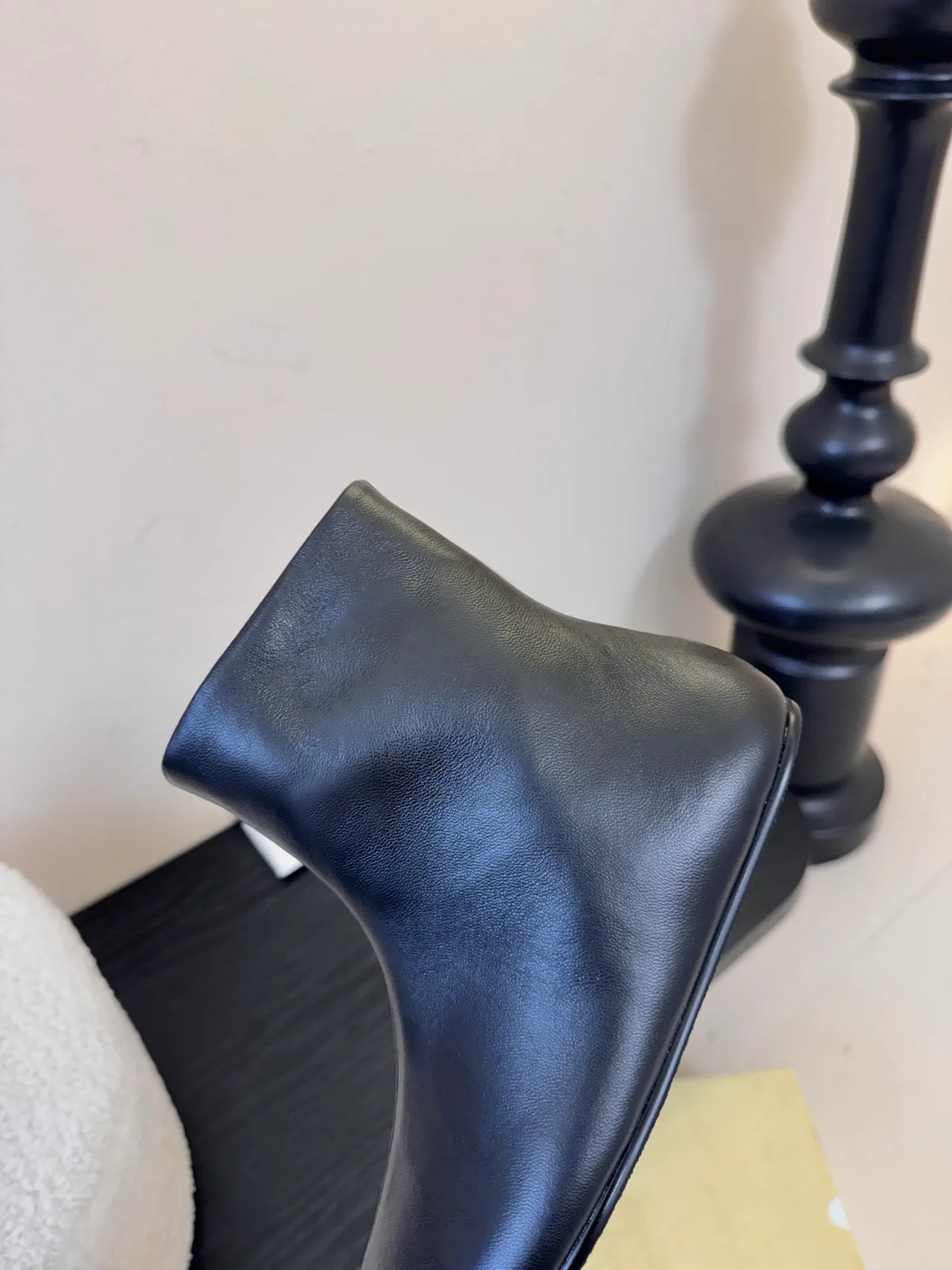 Glossy Round-Toe Lined Ankle Boots in Black · view 8