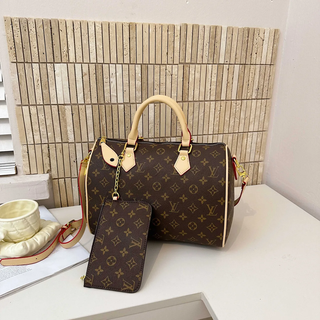 Louis Vuitton Monogram Speedy Bag in Brown & Grey · view 5