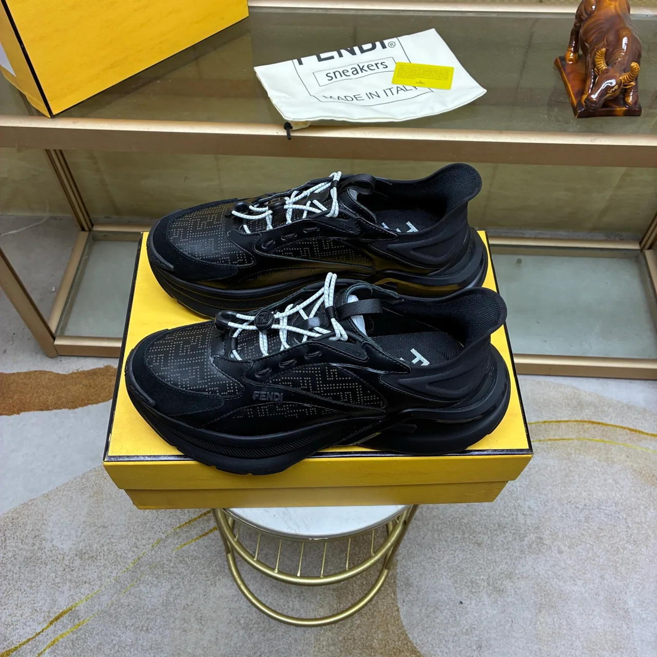 Fendi Round-Toe Sneakers in Black · view 2