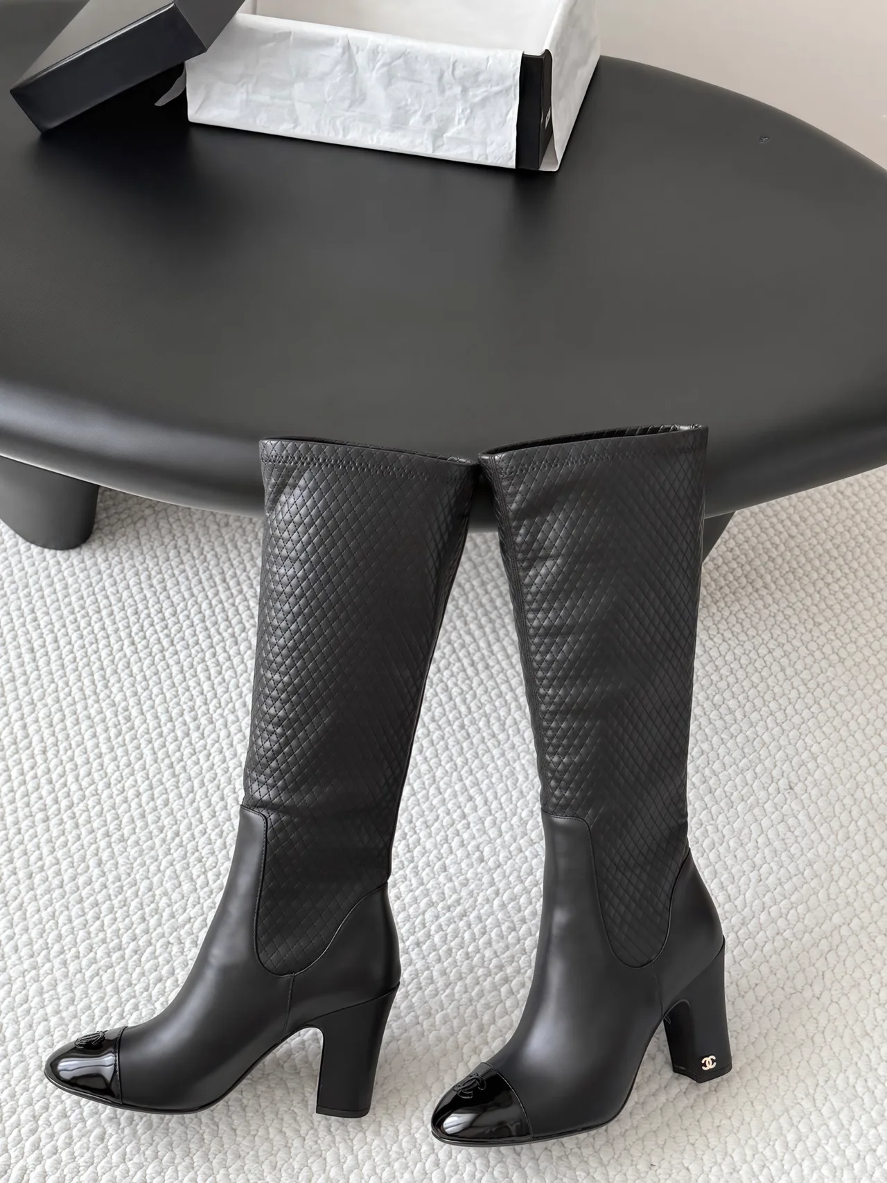 Chanel Cowhide Glossy Pointed-Toe Boots in Black · view 7