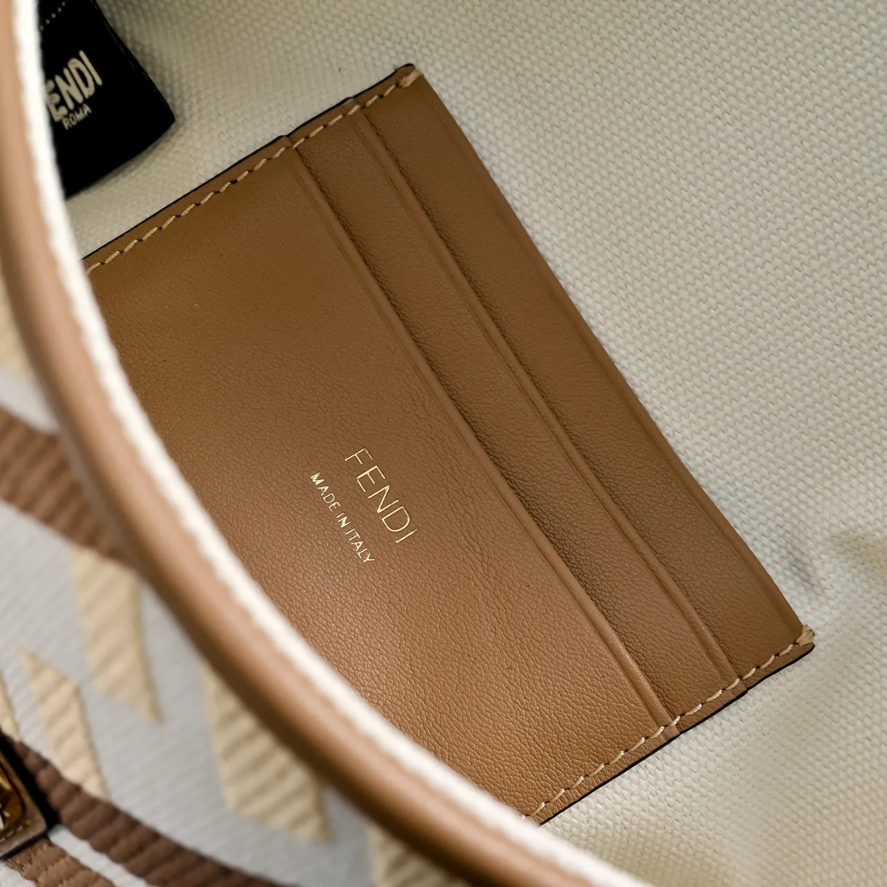 Fendi Canvas Woven FF-Pattern Flap Shoulder Bag in White · view 7