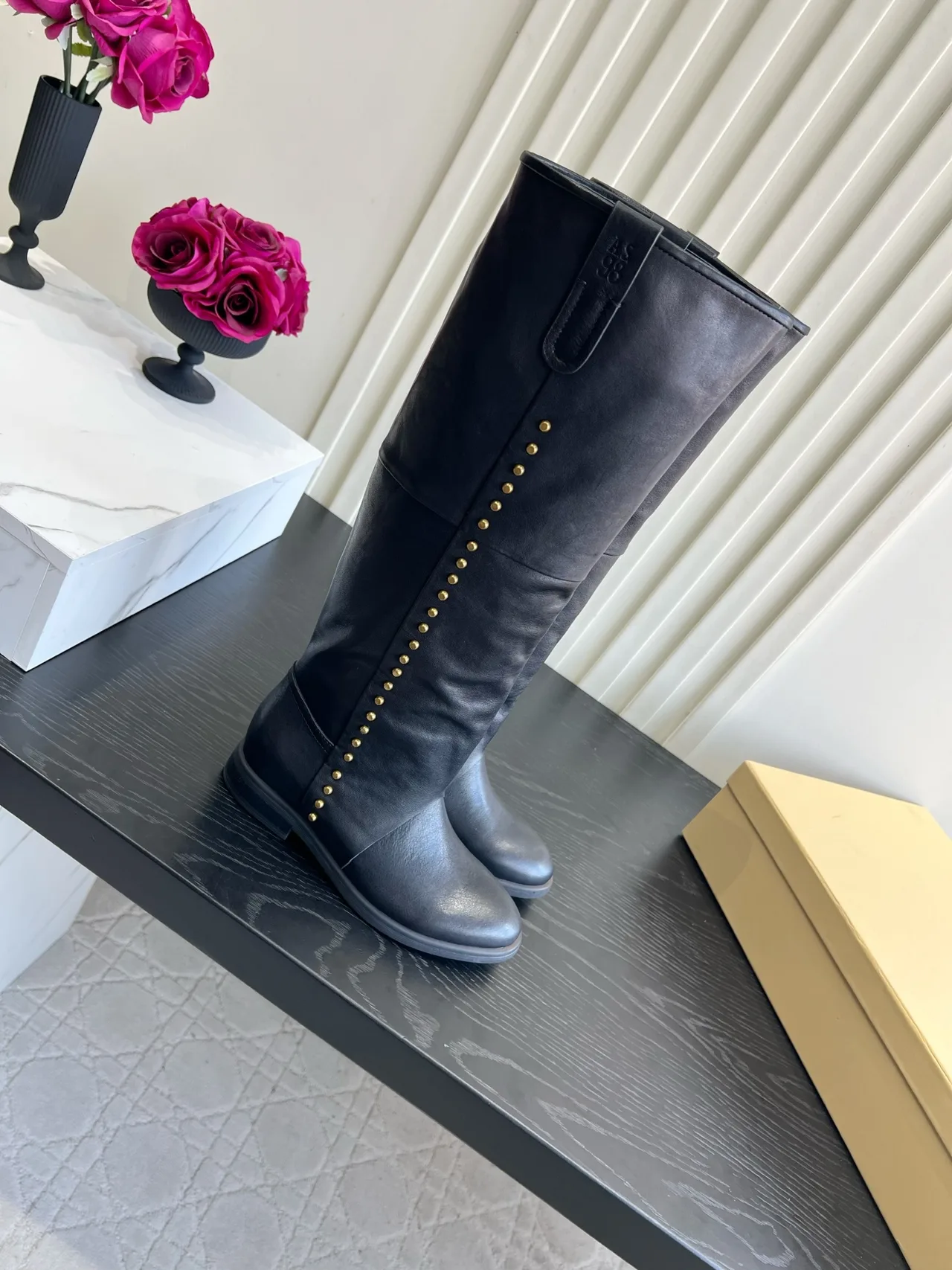 A.S.98 Cowhide Glossy Knee-High Boots in Black · view 6