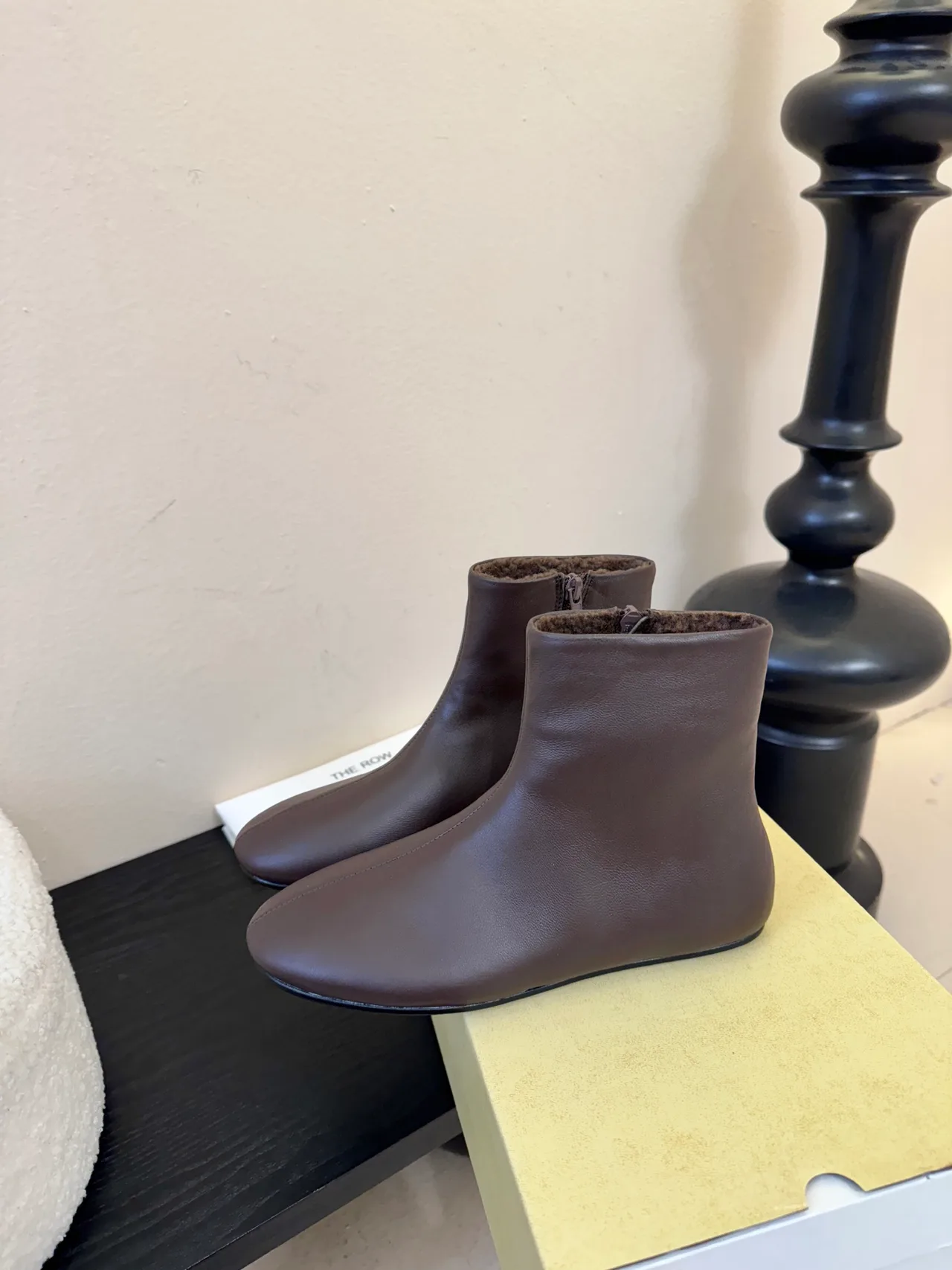 The Row Smooth Round-Toe Ankle Boots in Brown · view 5