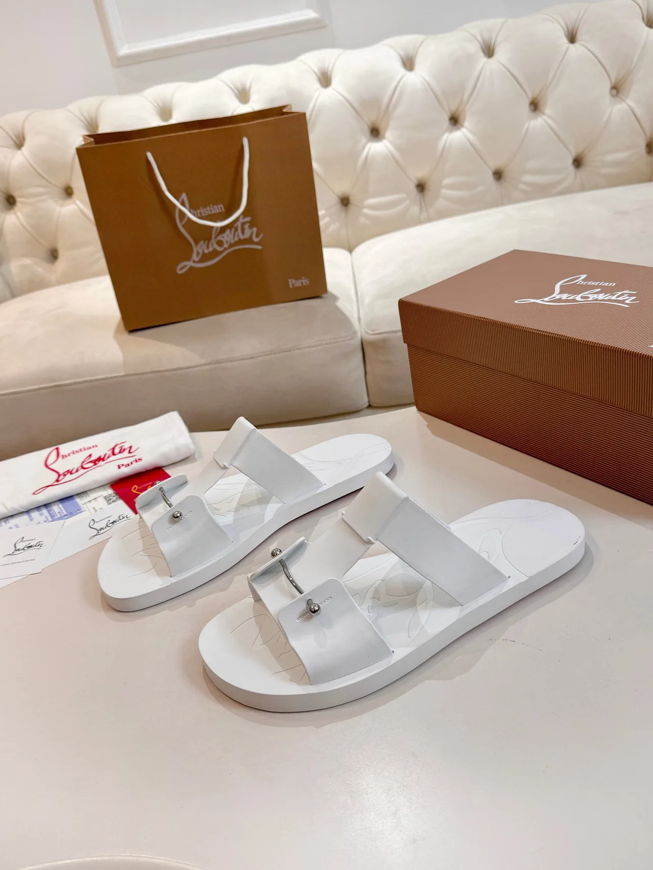 Christian Louboutin Slide Sandals in White · view 6