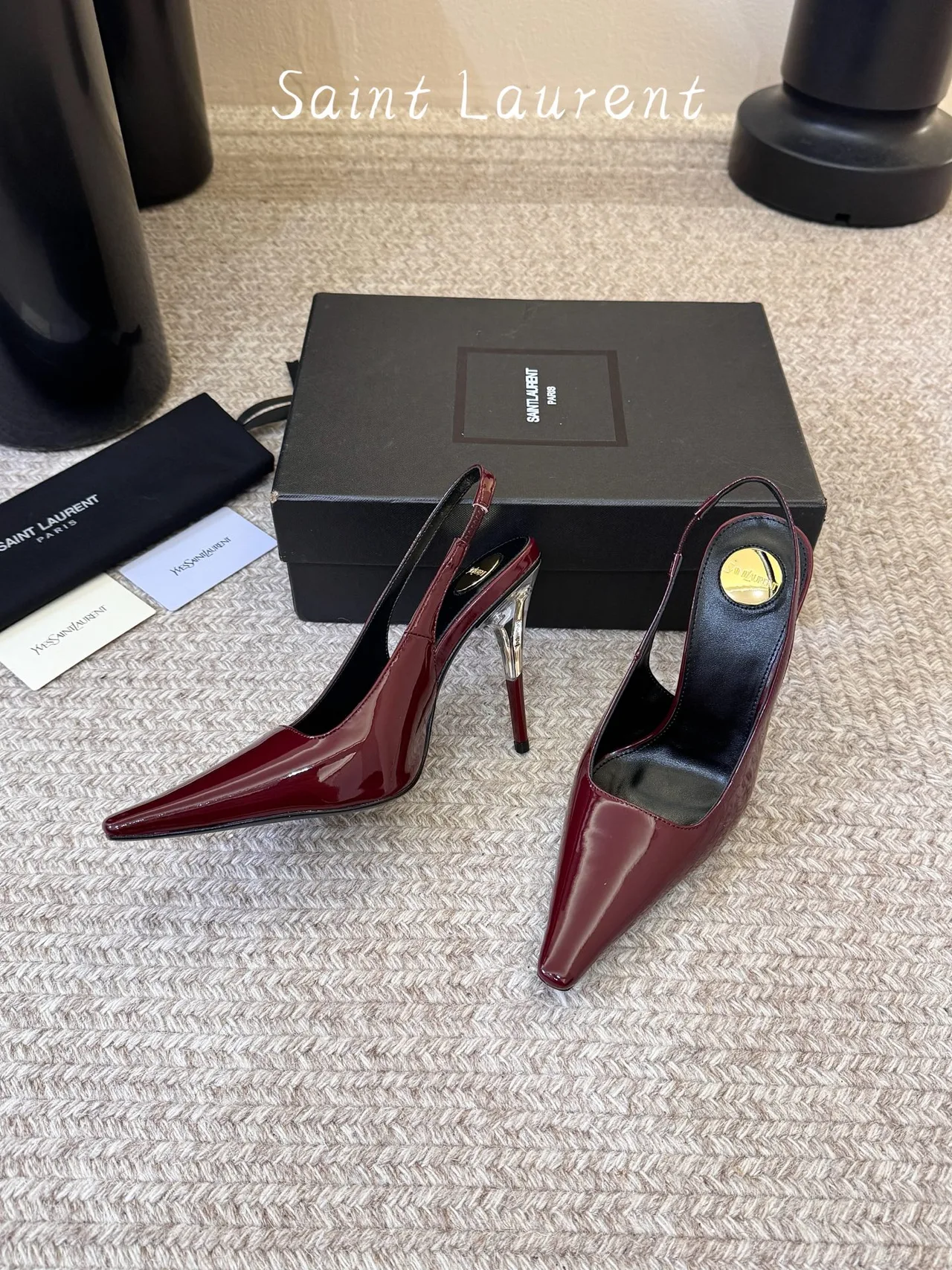 Saint Laurent Pointed-Toe Pointed Slingback Pumps in Burgundy · view 5