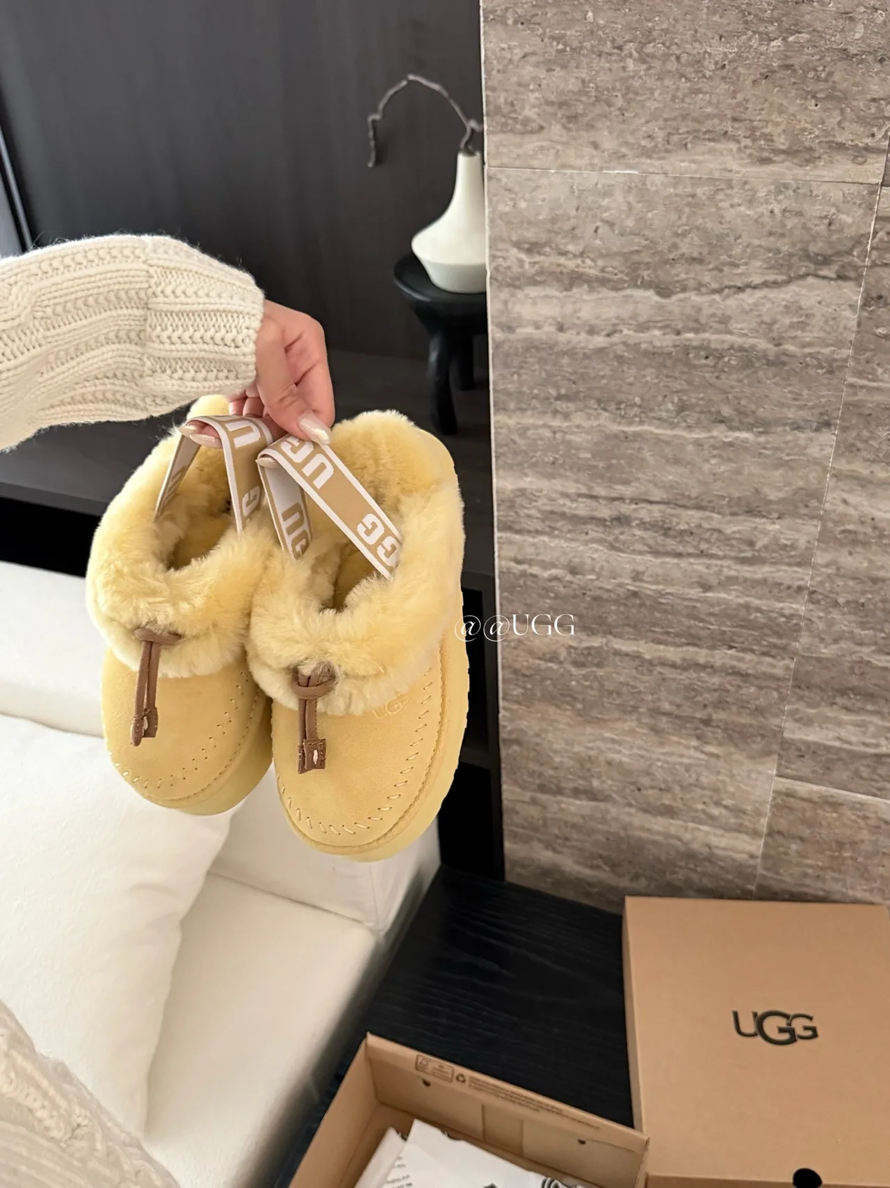 UGG Cowhide Wool Smooth Platform Fleece Slippers in Yellow · view 5