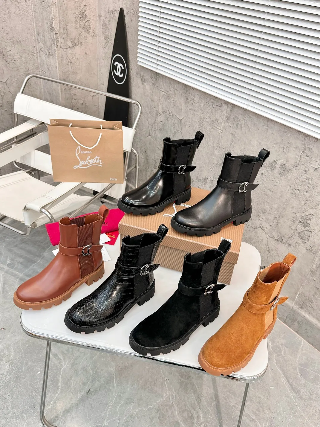 Christian Louboutin Buckle Chelsea Boots in Black & Brown · view 1