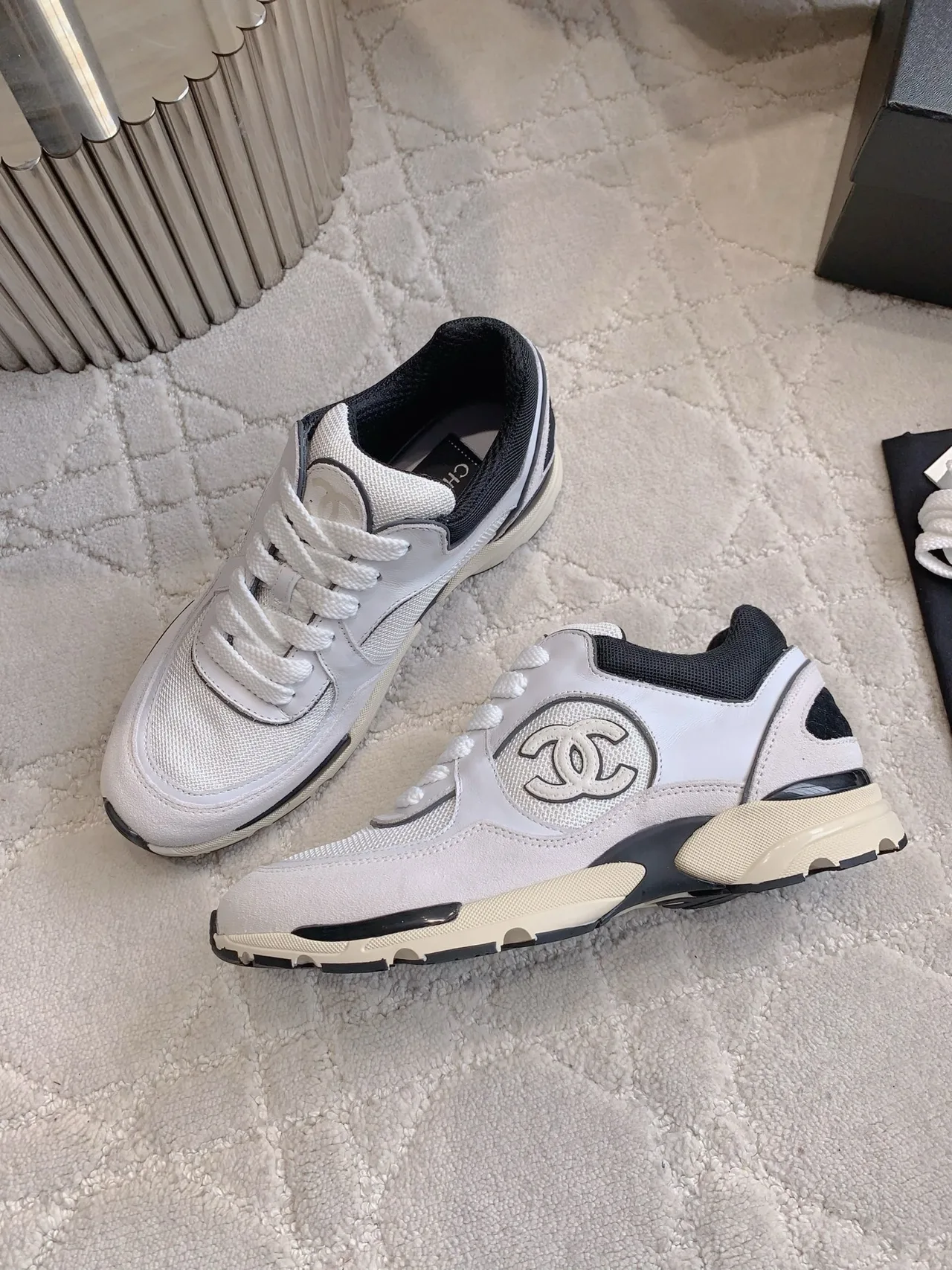 Chanel Quilted Sneakers in White · view 4