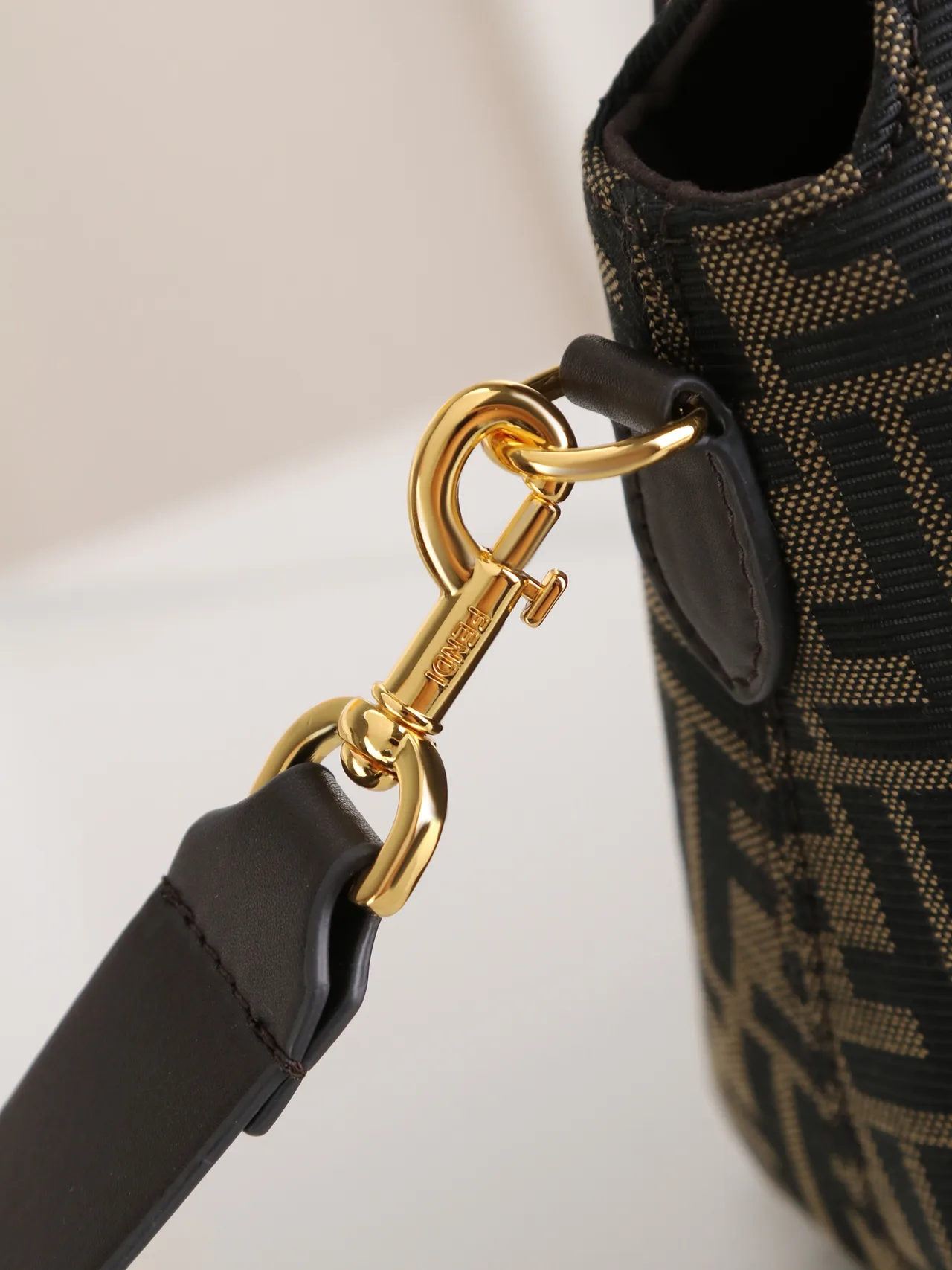 Fendi Calfskin FF-Monogram Top-Handle Zip Satchel in Brown · view 7