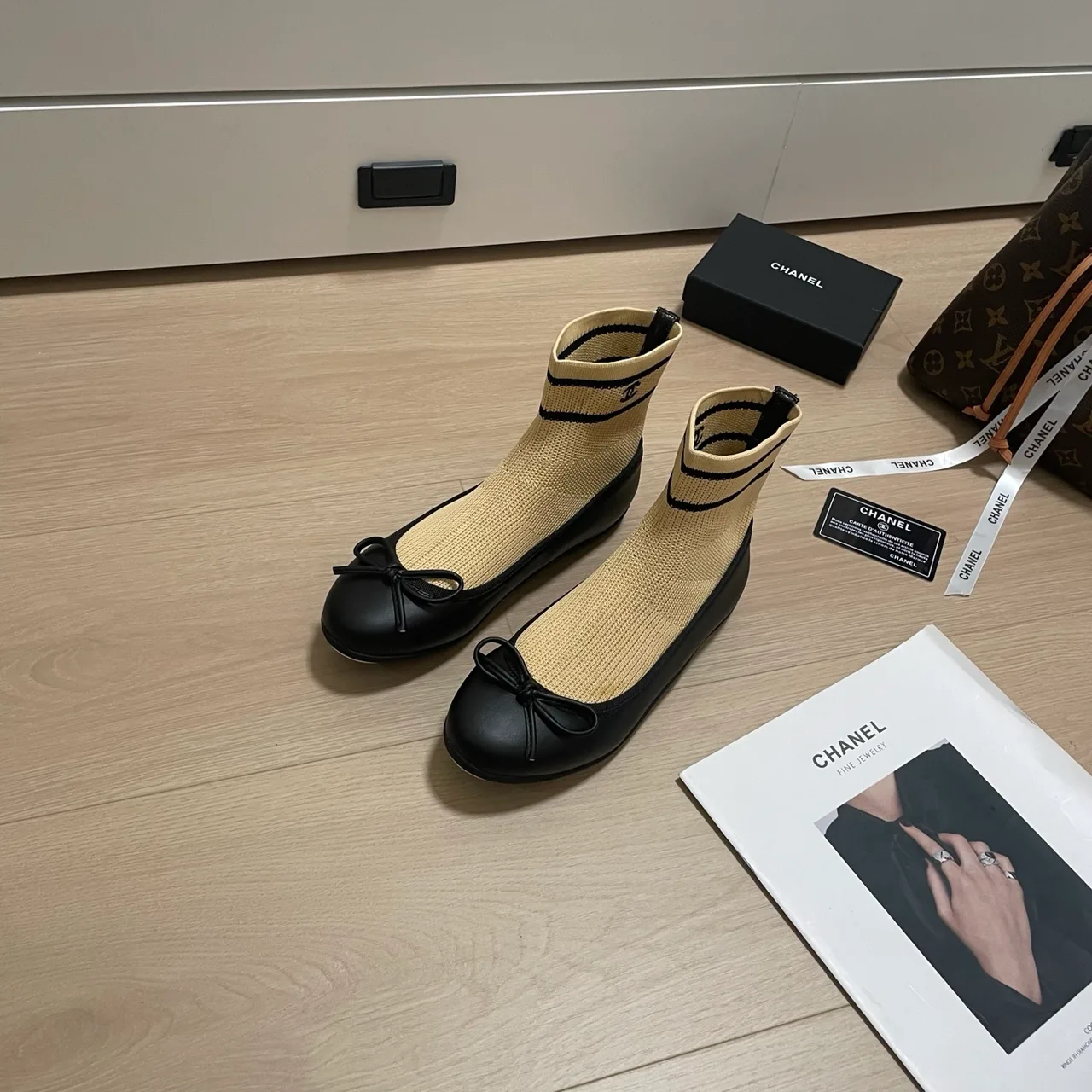 Chanel Cap-toe knit ankle boots in Cream & Brown & White & Red & Beige & Black · view 5