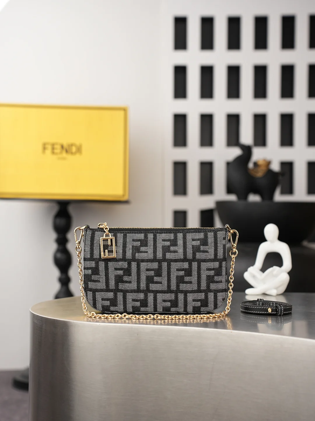 Fendi Baguette Denim Clutch in Black · view 1