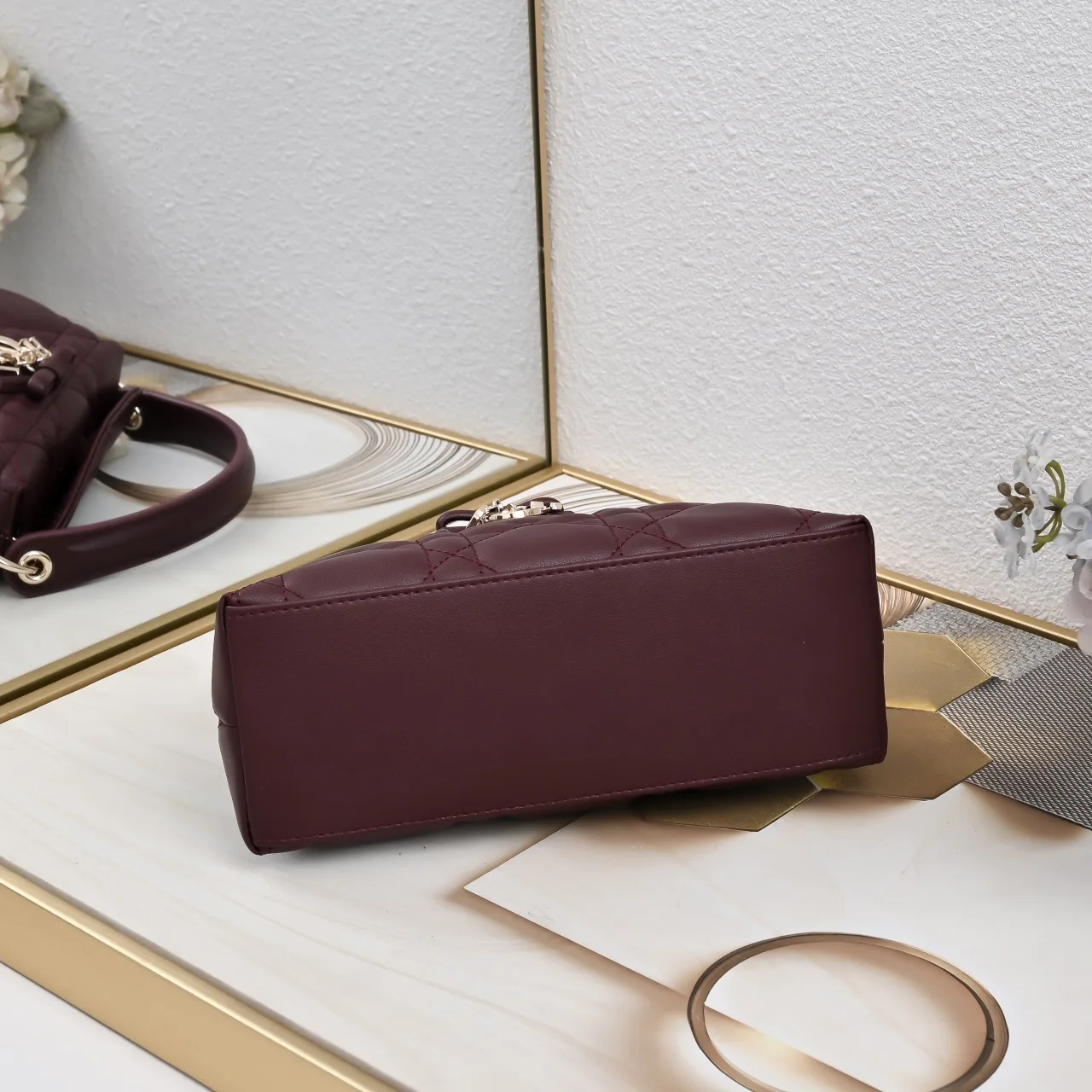 Dior Sheepskin Quilted Top-Handle Bag in Burgundy · view 6
