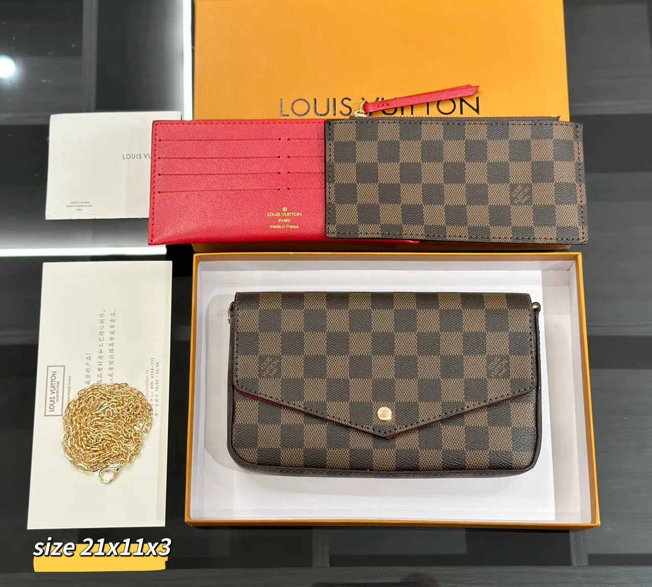 Louis Vuitton Chain Wallet in Brown / White / Pink / Beige / Grey · view 4