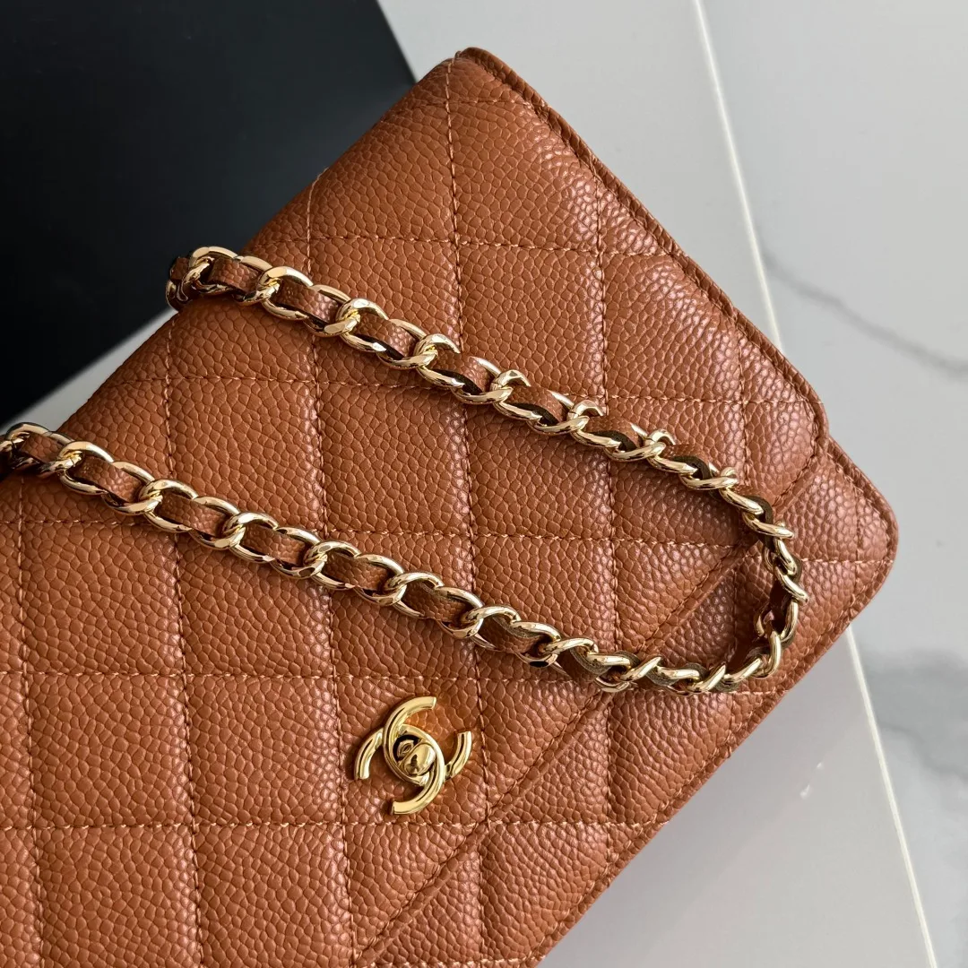 Chanel Calfskin Quilted Clutch in Tan · view 7