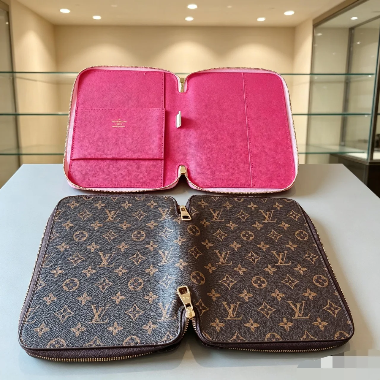 Louis Vuitton Zip Organizer in Brown & White & Grey & Pink · view 1