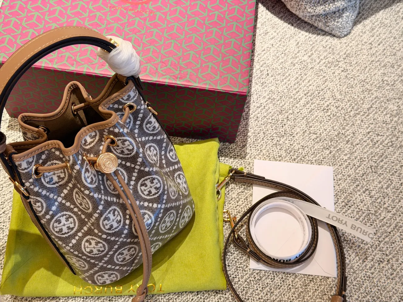 Tory Burch Smooth Patterned Bucket Bag in Grey · view 2