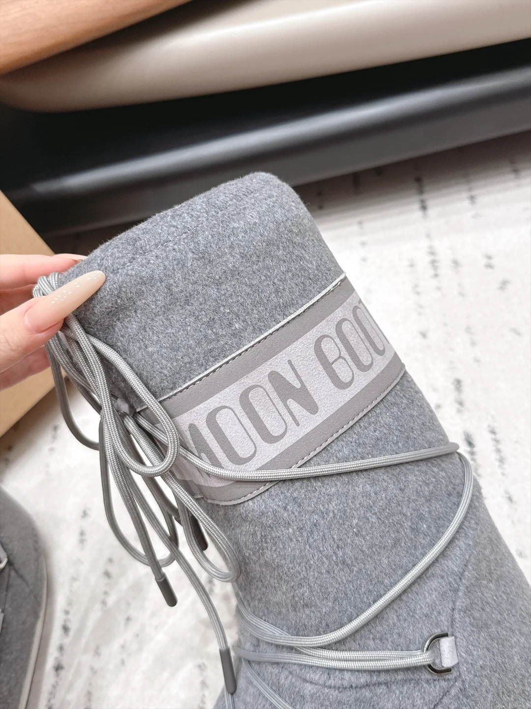 Moon Boot Ribbed Lace-Up Boots in Grey · view 8