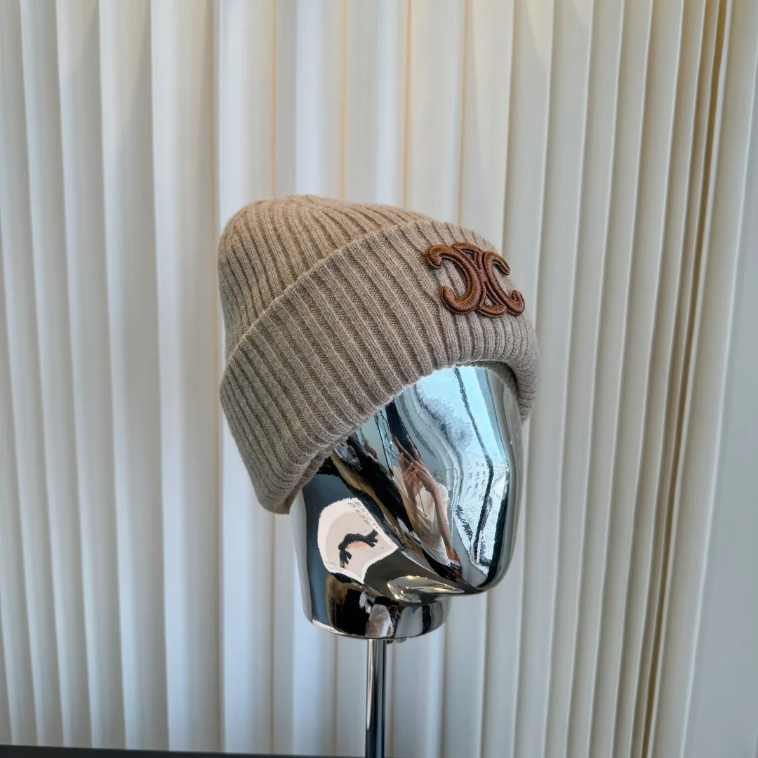 Celine Ribbed Beanie in Beige · view 2