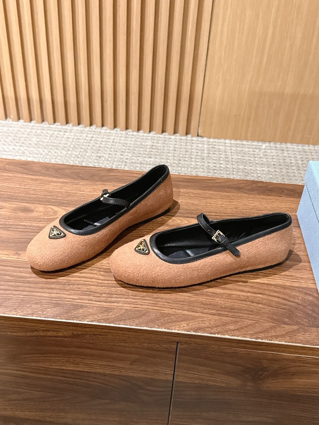Prada Buckle Mary Jane Flats in Tan · view 2