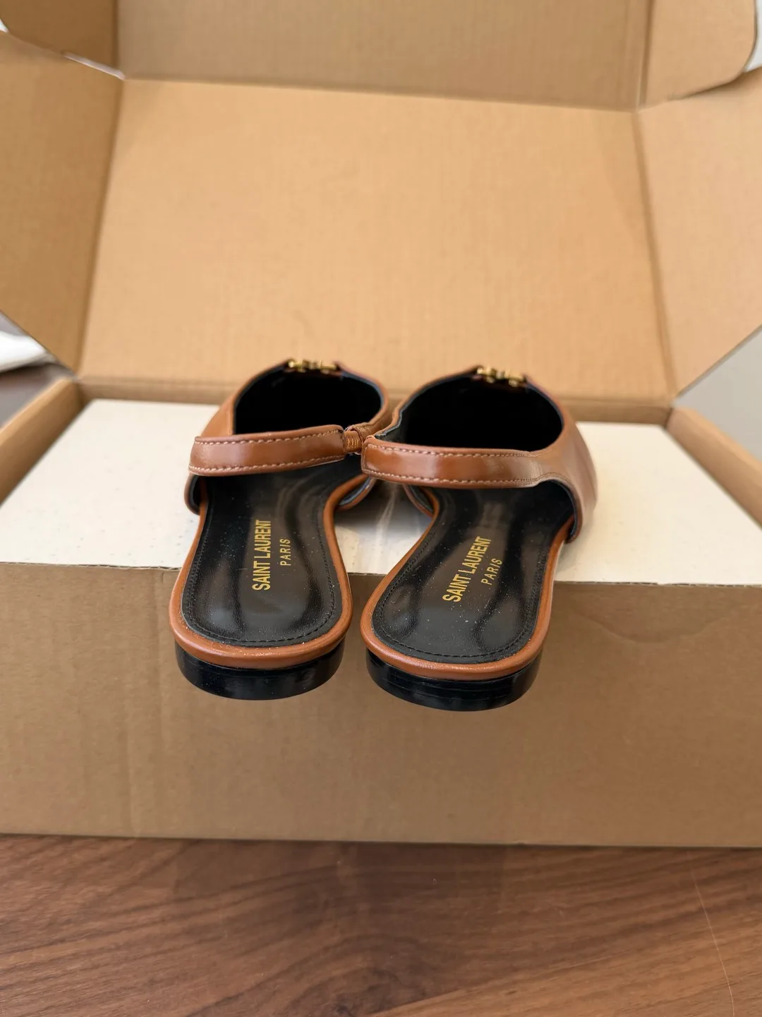Saint Laurent Sheepskin Pointed-Toe Slingback Shoes in Brown · view 8