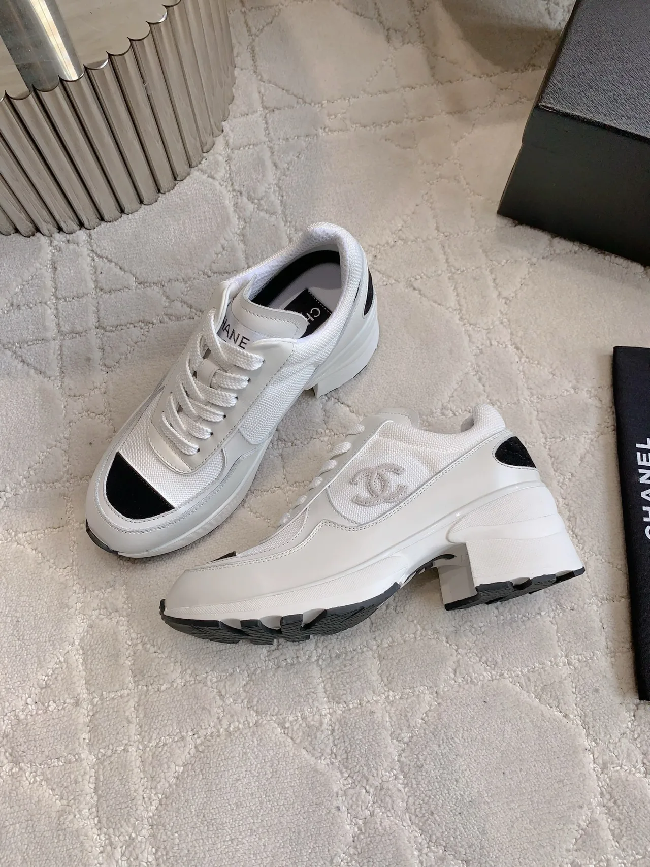 Chanel Cowhide Platform Sneakers in White · view 4