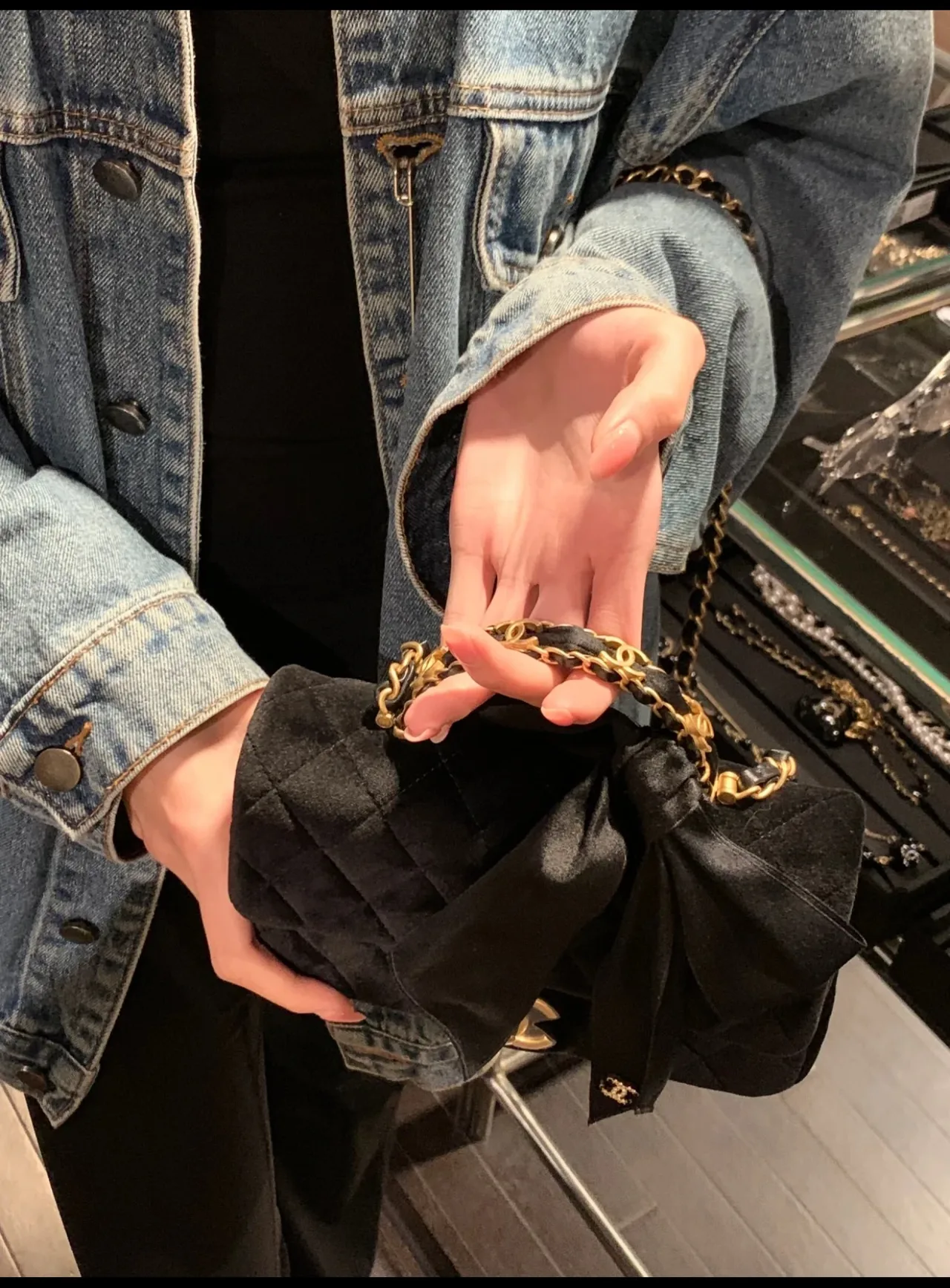 Chanel Hobo Bow Mini Flap Bag in Black & White · view 4