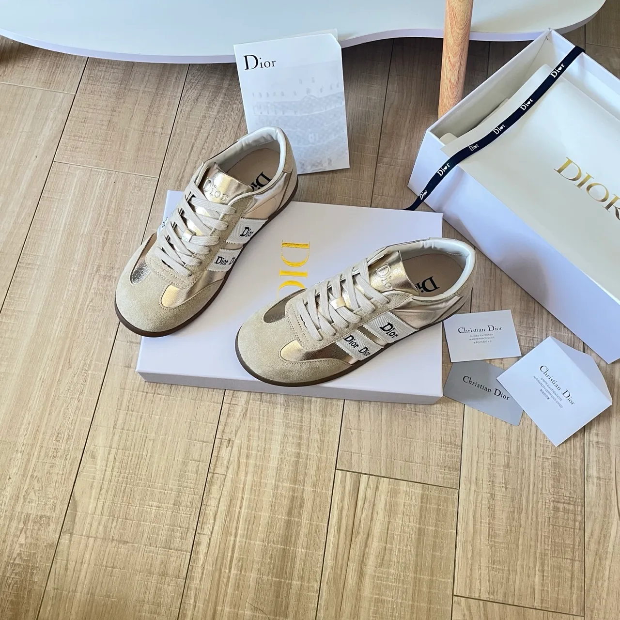 Dior Leather Sneakers in Gold · view 2