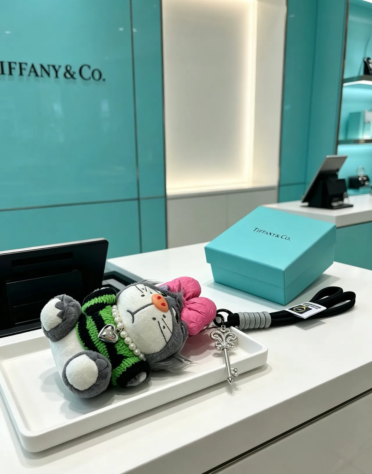 Tiffany & Co. Striped Plush Bag Charm in Grey · view 4