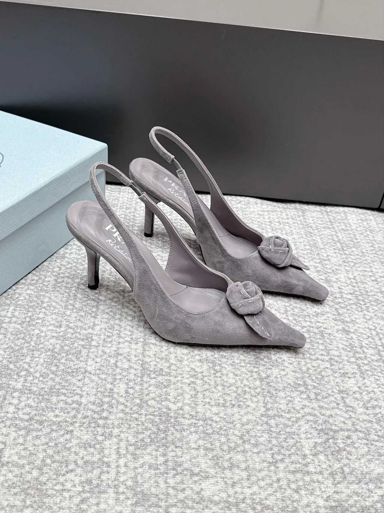 Prada Pointed Slingback Pumps in Grey · view 2