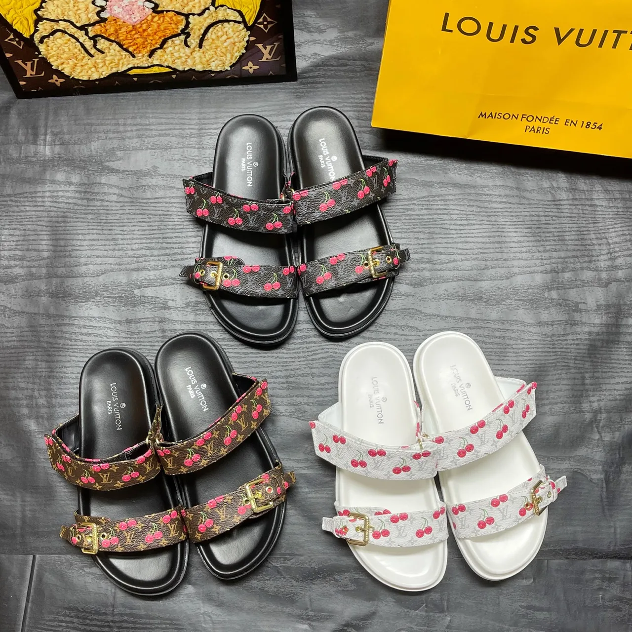 Louis Vuitton Two-Strap Buckle Slides in Black / White / Brown / Blue · view 7