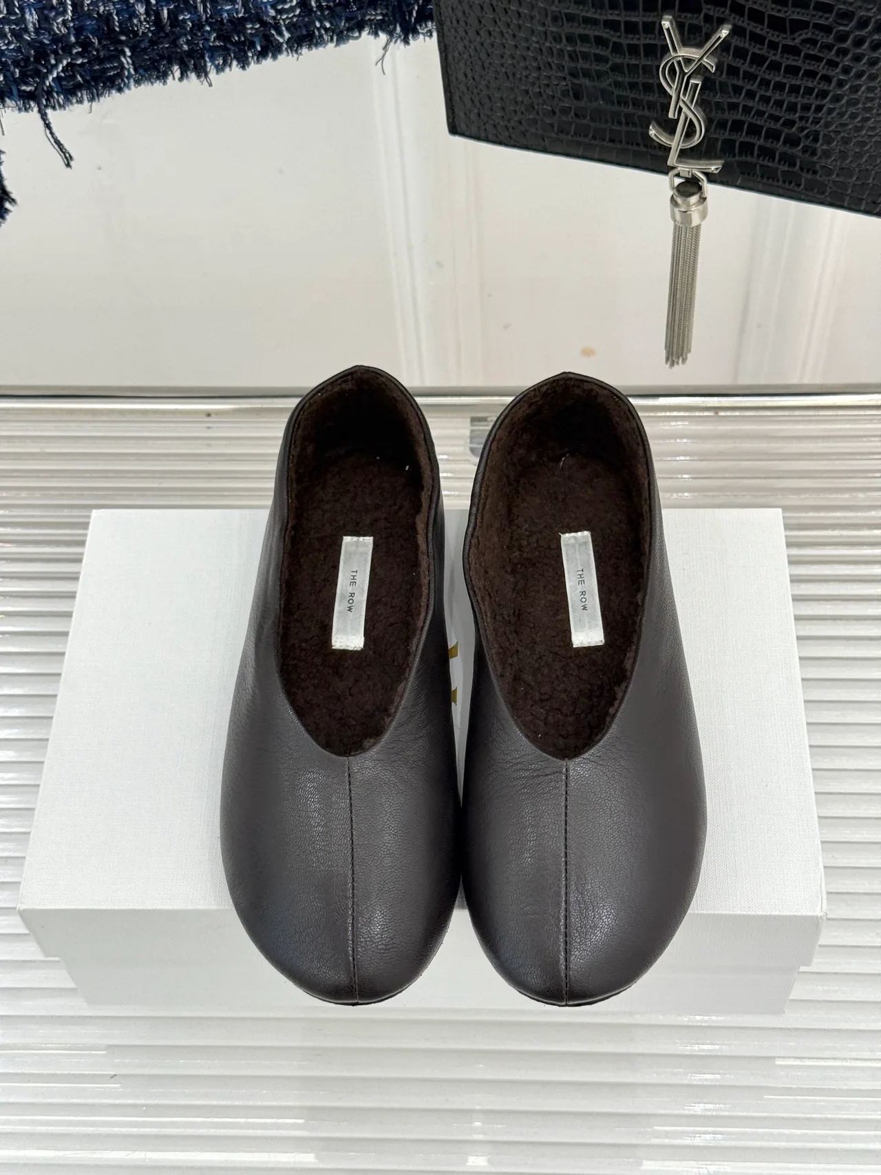 The Row Glossy Round-Toe Slippers in Brown · view 4