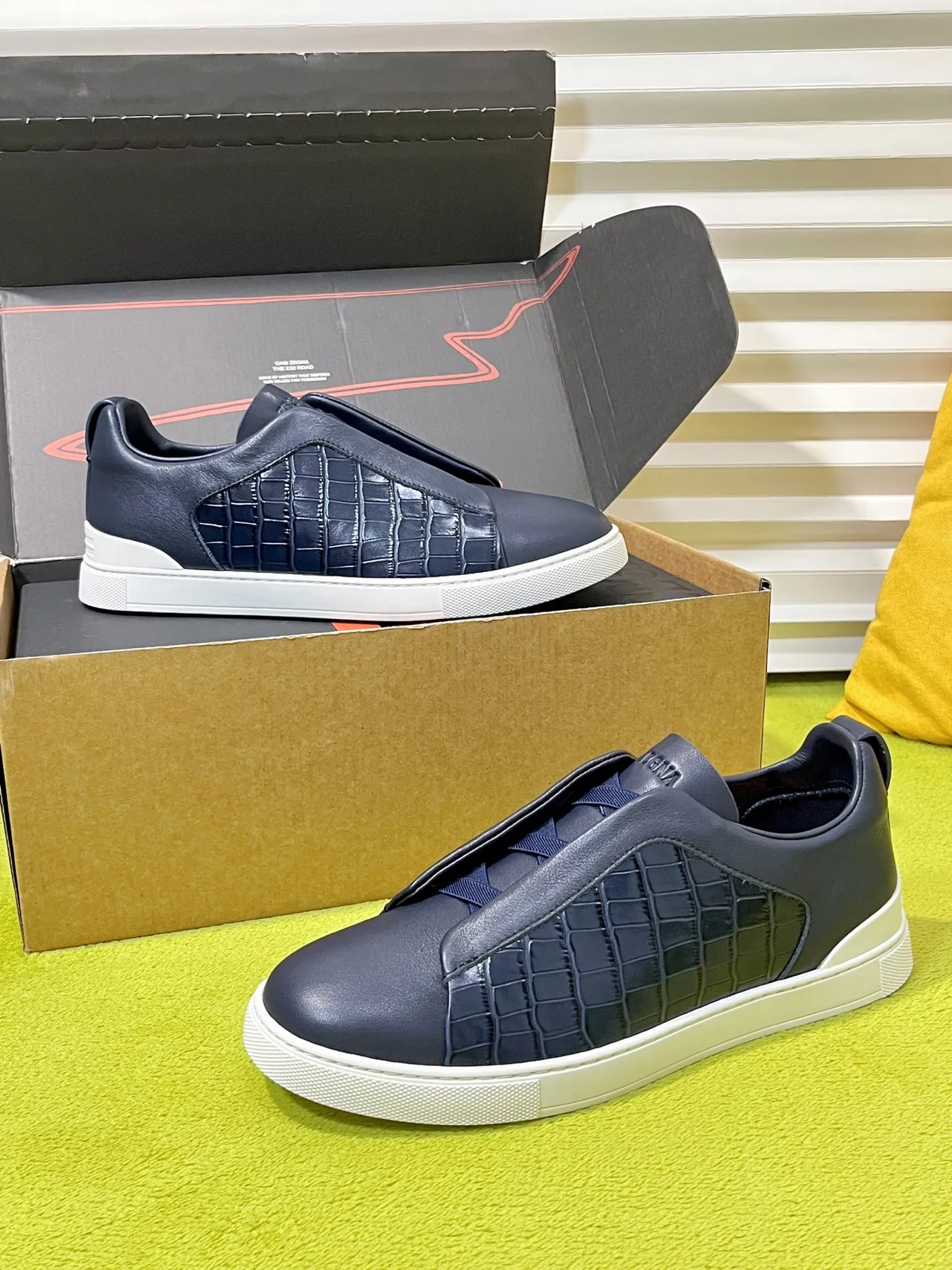Zegna Triple Stitch Sneakers in Blue · view 4