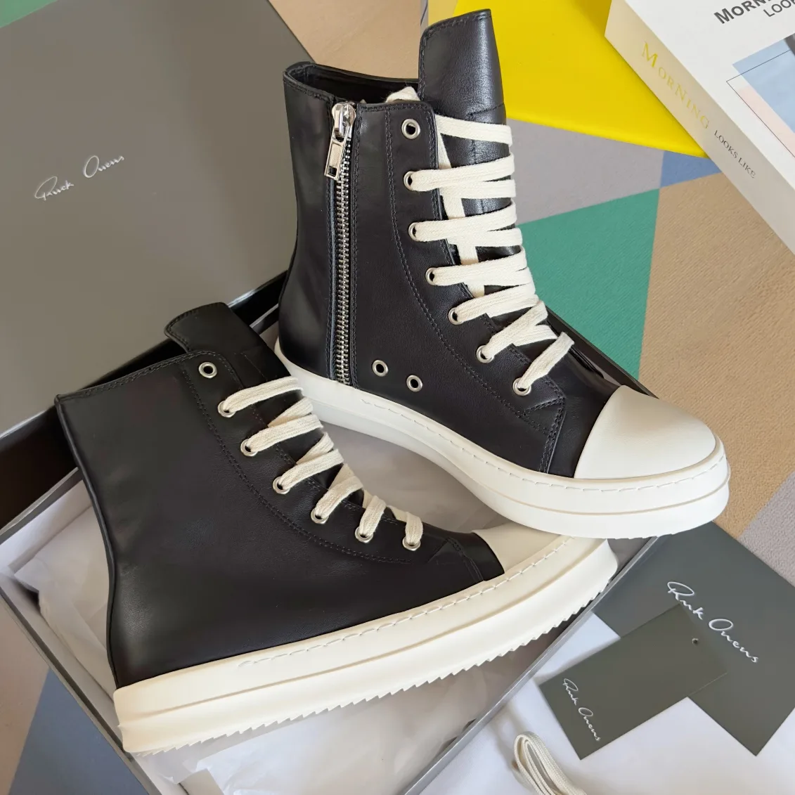 Rick Owens Calfskin High-Top Sneakers in Black · view 4