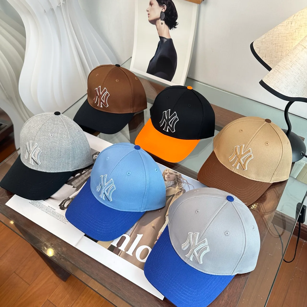 NY Letter Colorblock Baseball Cap in Brown & Black & Grey & Blue · view 1