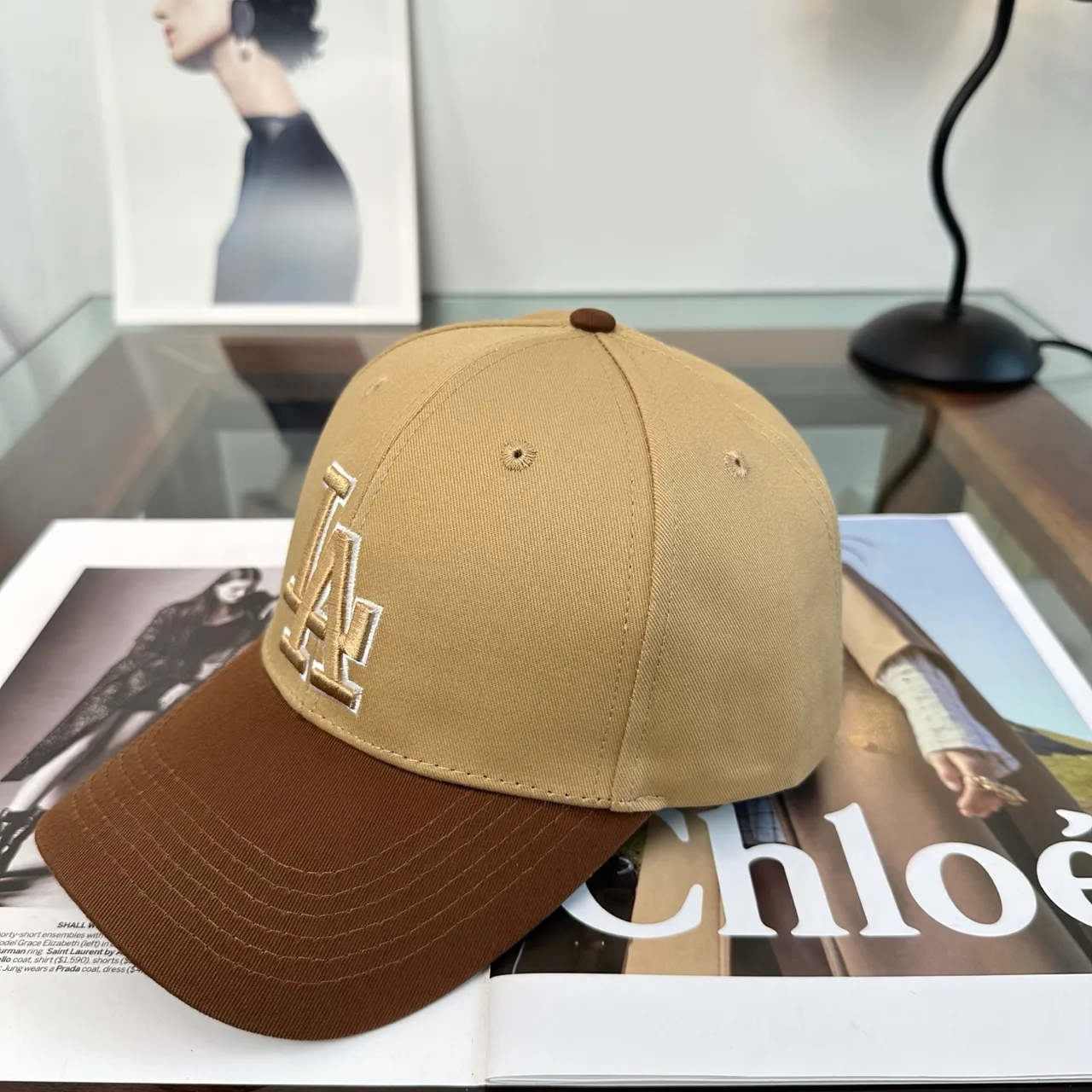 LA Letter Colorblock Baseball Cap in Brown · view 3