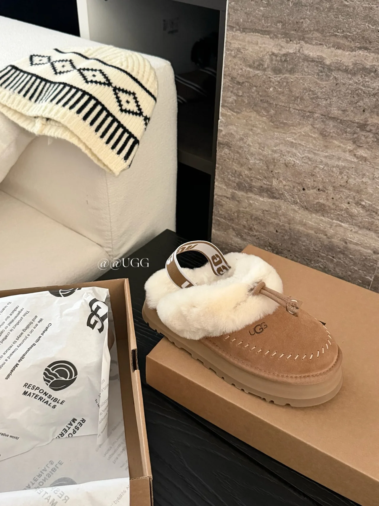 UGG Cowhide Wool Smooth Buckle Slippers in Tan · view 6