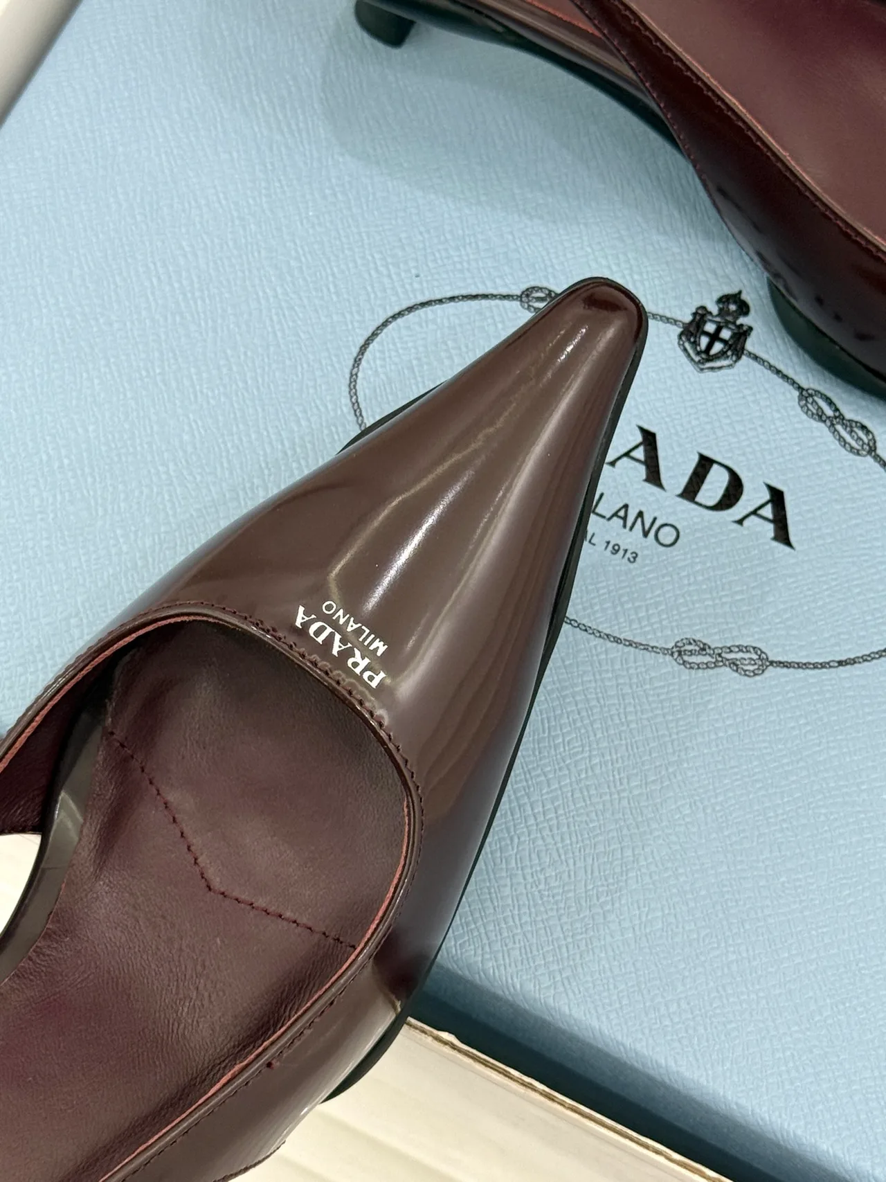 Prada Pointed Slingback Pumps in Burgundy · view 7