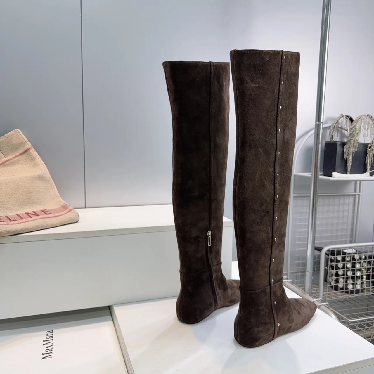 Max Mara Suede-Look Pointed-Toe Knee-High Boots in Brown · view 4