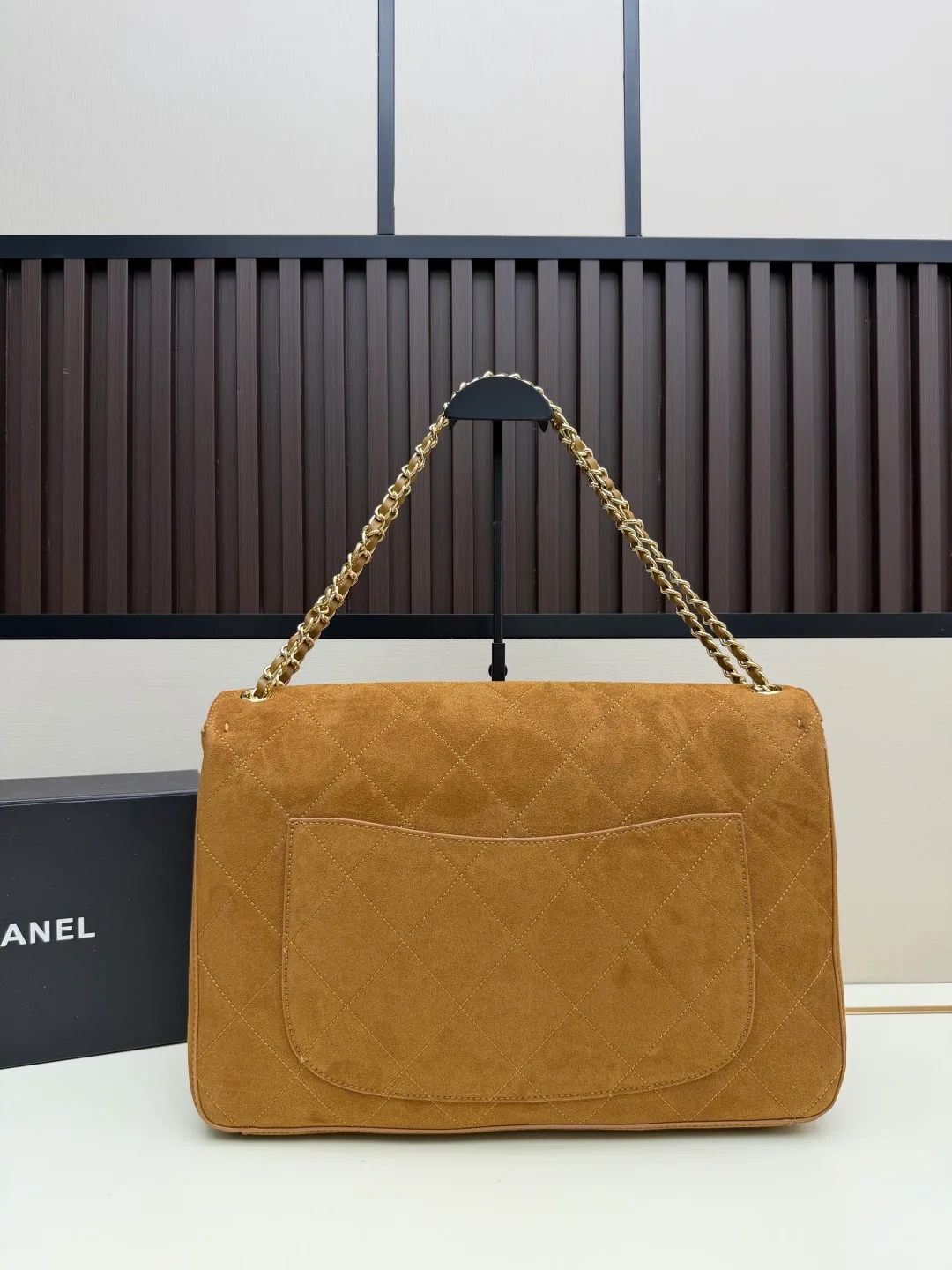 Chanel Suede Quilted Crossbody Bag in Tan · view 2