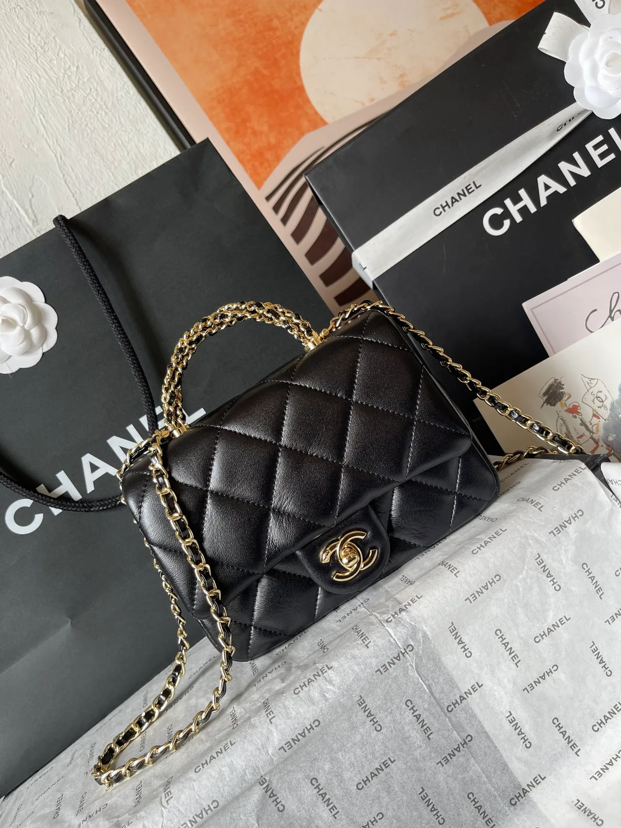 Chanel Sheepskin Quilted Handbag in Black · view 2