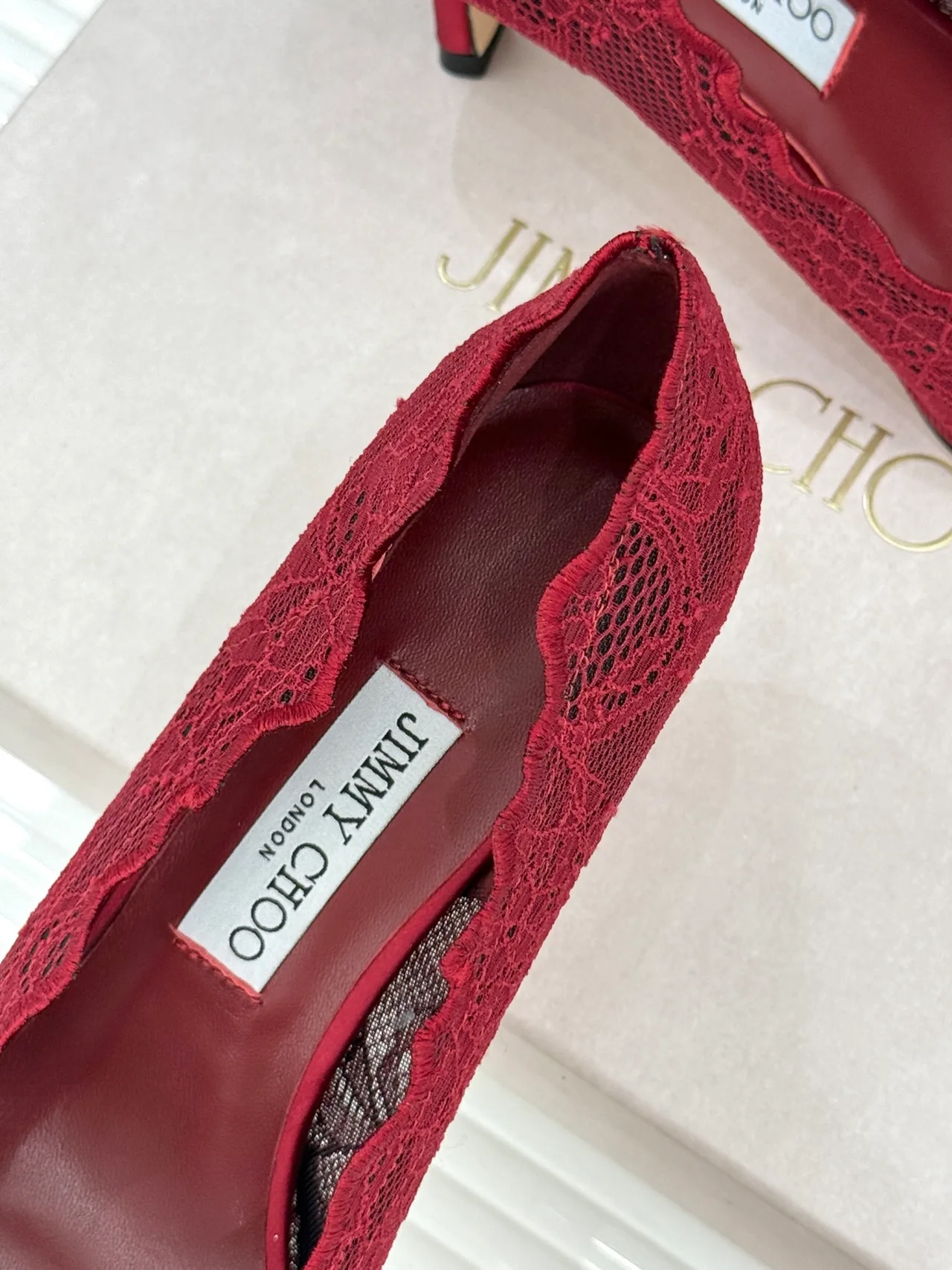 Jimmy Choo Pointed-Toe Lace Heel Pumps in Burgundy · view 8