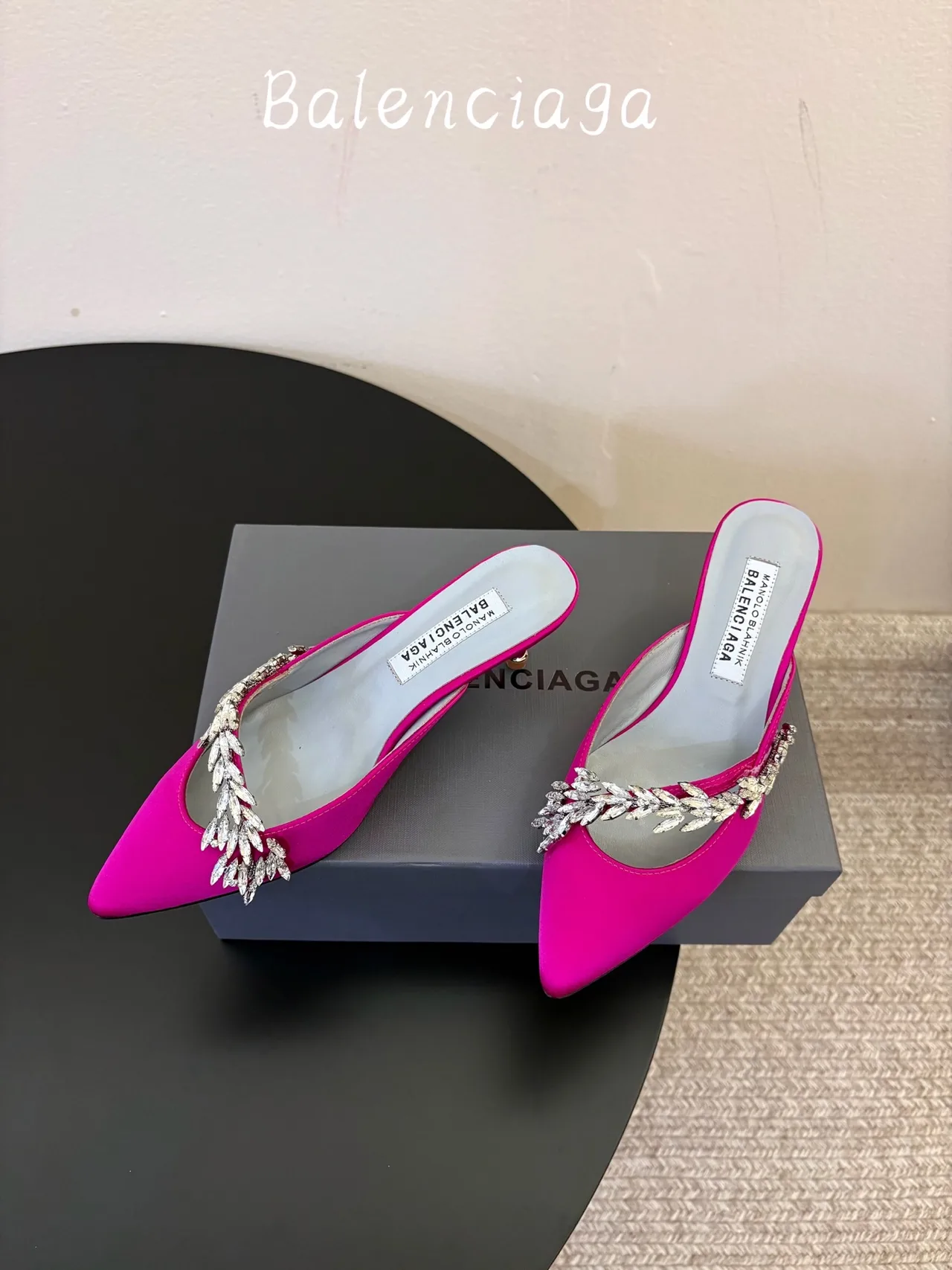 Balenciaga Silk Pointed-Toe Mules in Pink · view 3