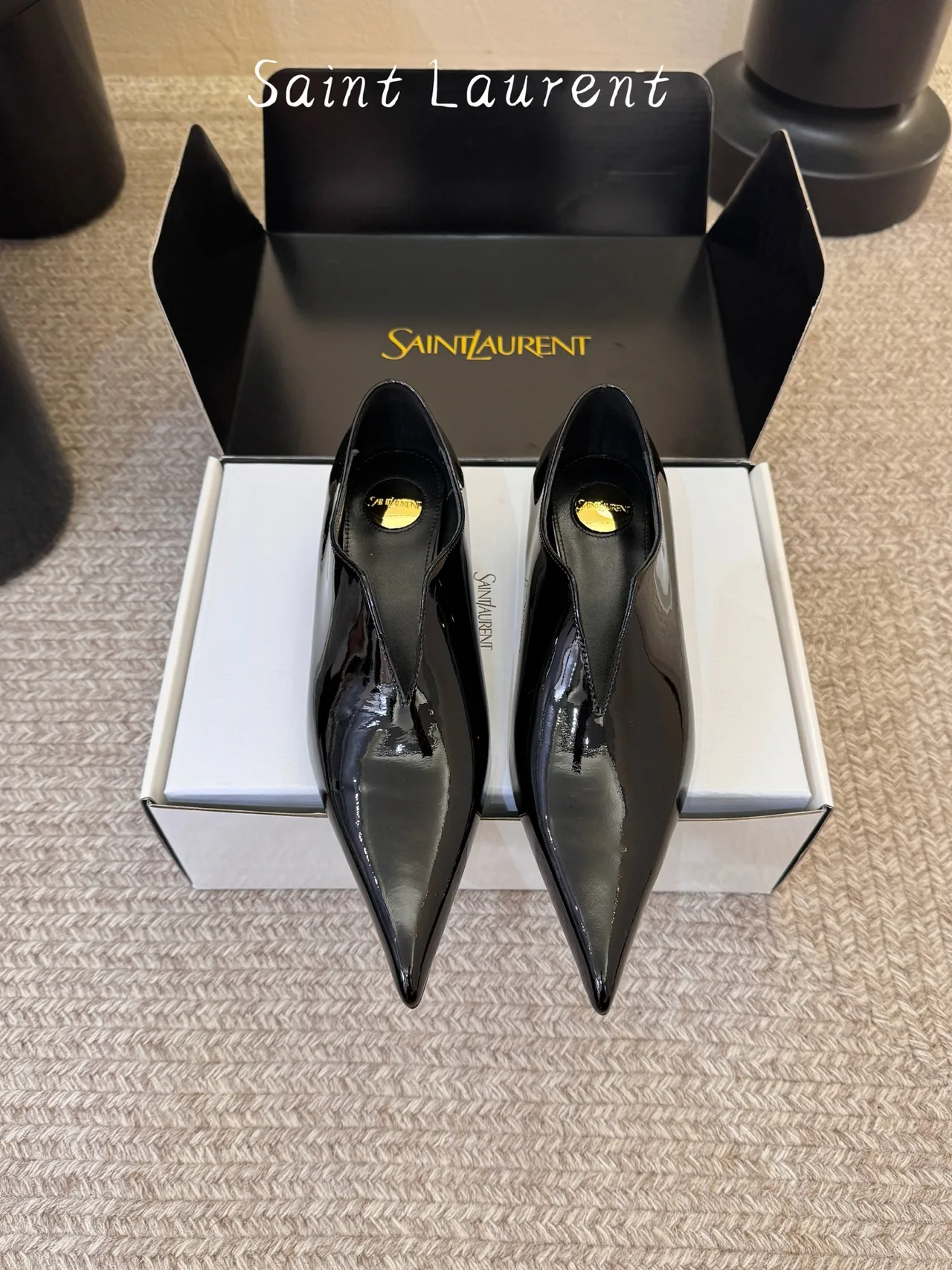 Saint Laurent Patent Leather Glossy Pointed-Toe Pointed Heel Pumps in Black · view 1