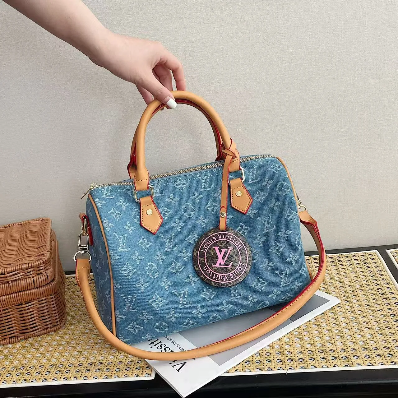 Louis Vuitton Oval Monogram Bag in White & Blue & Black & Brown · view 2