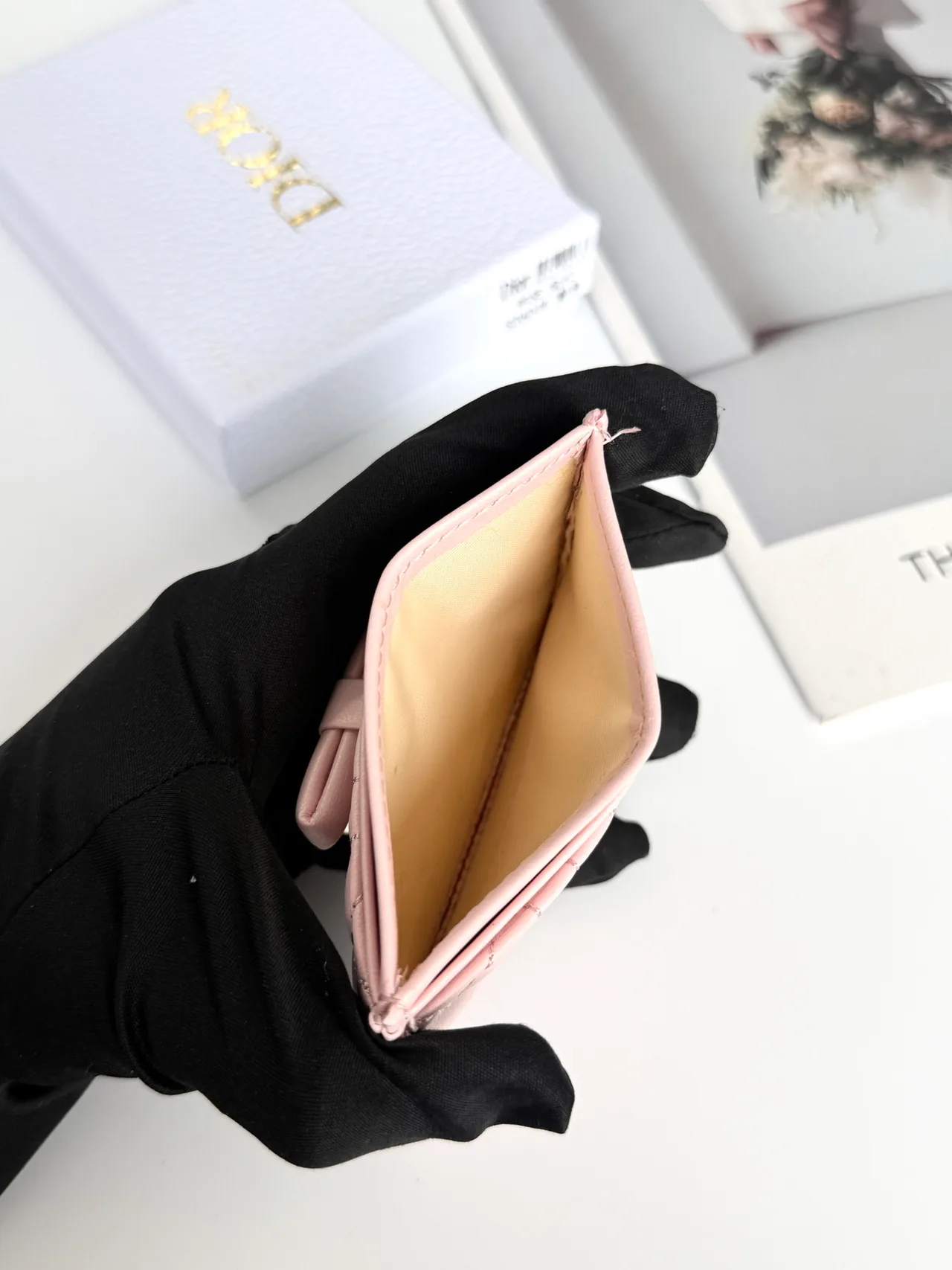 Dior Lambskin Quilted Bow Cardholder in Pink · view 6