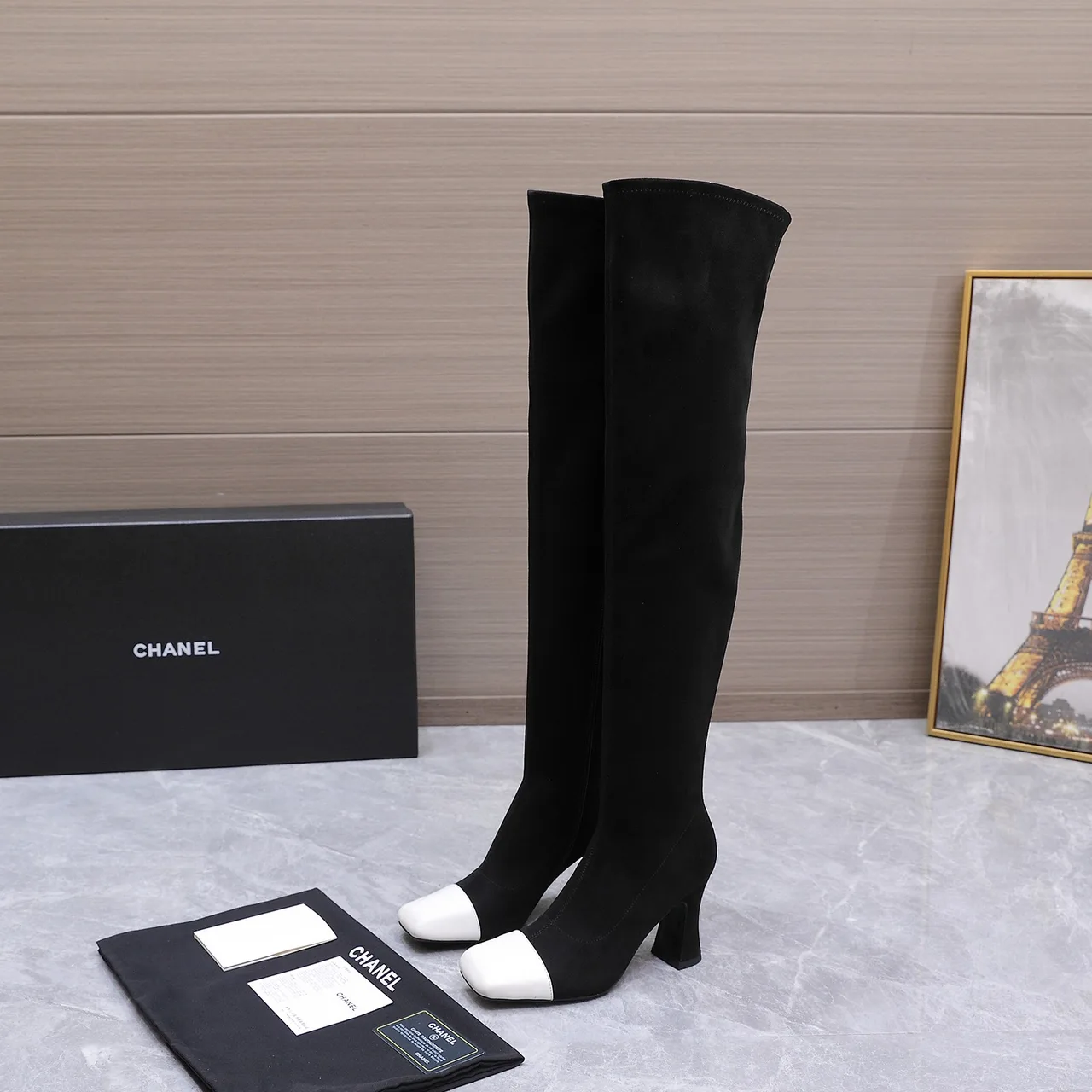 Chanel Cowhide Over-the-Knee Boots in Black · view 6