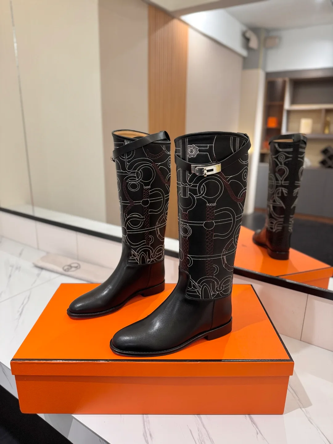 Hermes Cowhide Riding Boots in Black · view 3