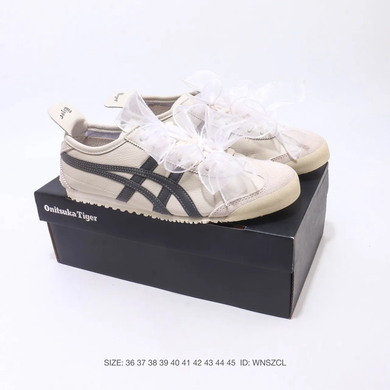 Onitsuka Tiger Mexico 66 Ribbon-Lace Sneakers in White & Silver · view 2